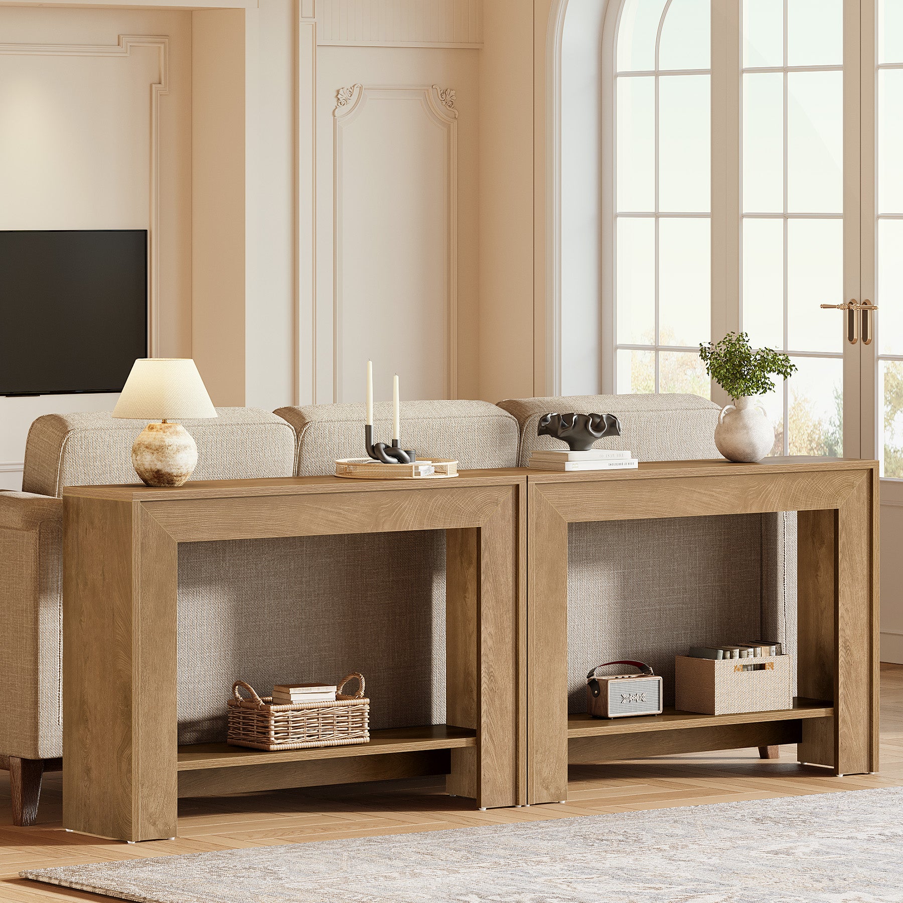 Tribesigns Konsolentisch 105 cm Schmal, Flurtisch mit 2 Ablagen für Eingangsbereich & Wohnzimmer