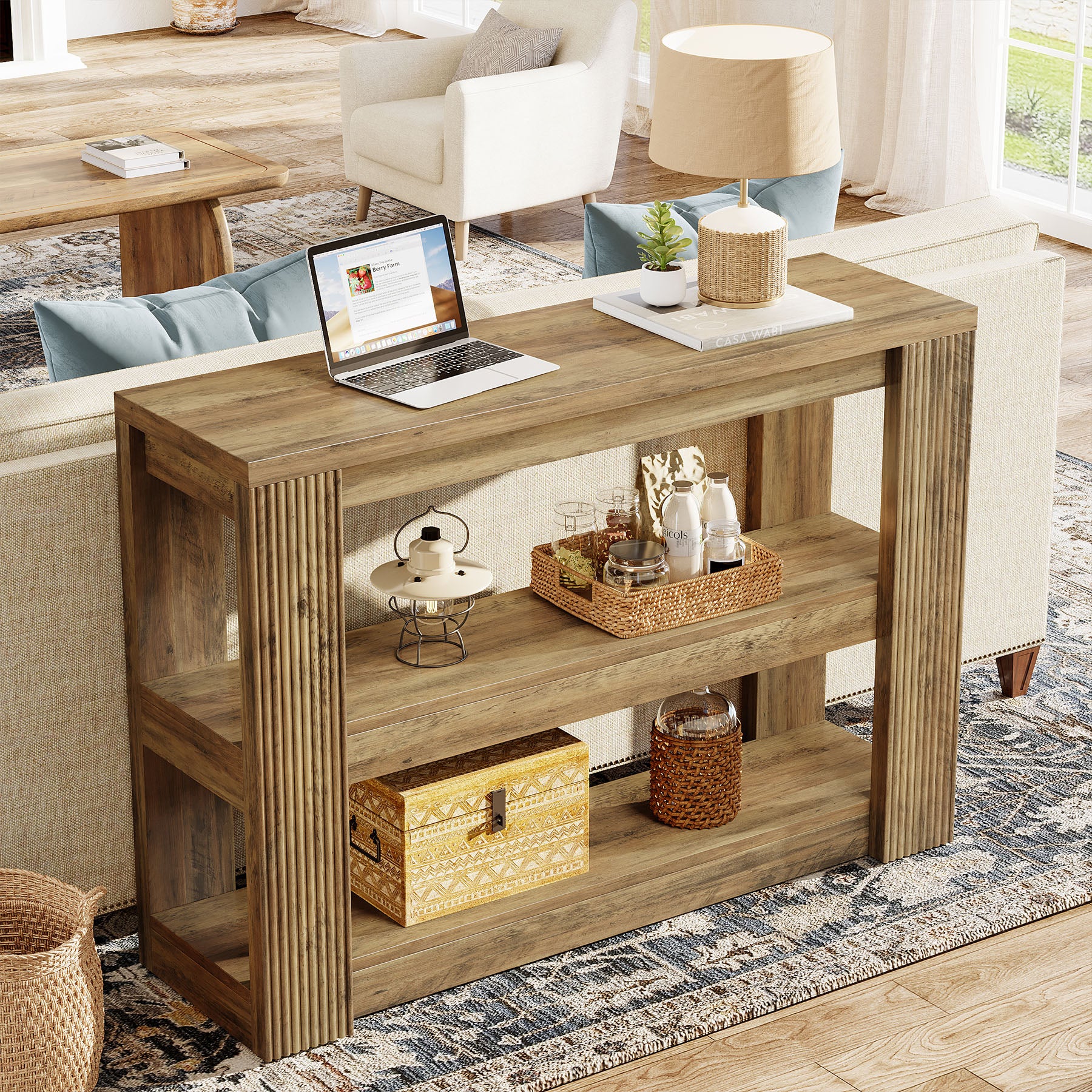 Tribesigns Schmaler Konsolentisch 105 cm – 3-stufiger Landhaus Flurtisch mit Ablagen, Sofatisch für Eingangsbereich & Wohnzimmer