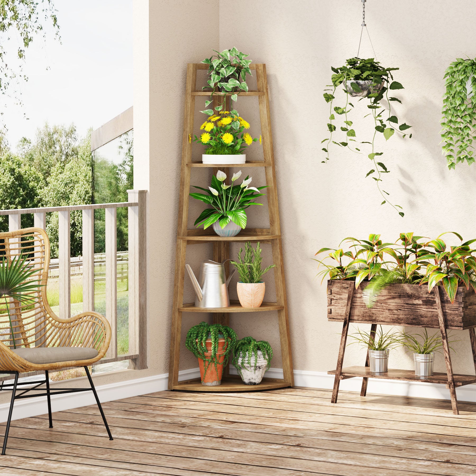 Tribesigns Eckregal 178 cm, 5-stufiges Bücherregal & Pflanzenregal für Wohnzimmer