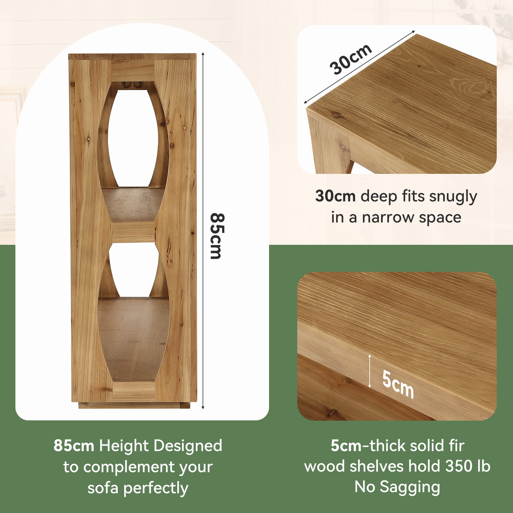 Konsolentisch 160 cm aus massivem Tannenholz, schmaler Flurtisch mit 3 Ebenen, Landhausstil für Flur, Wohnzimmer