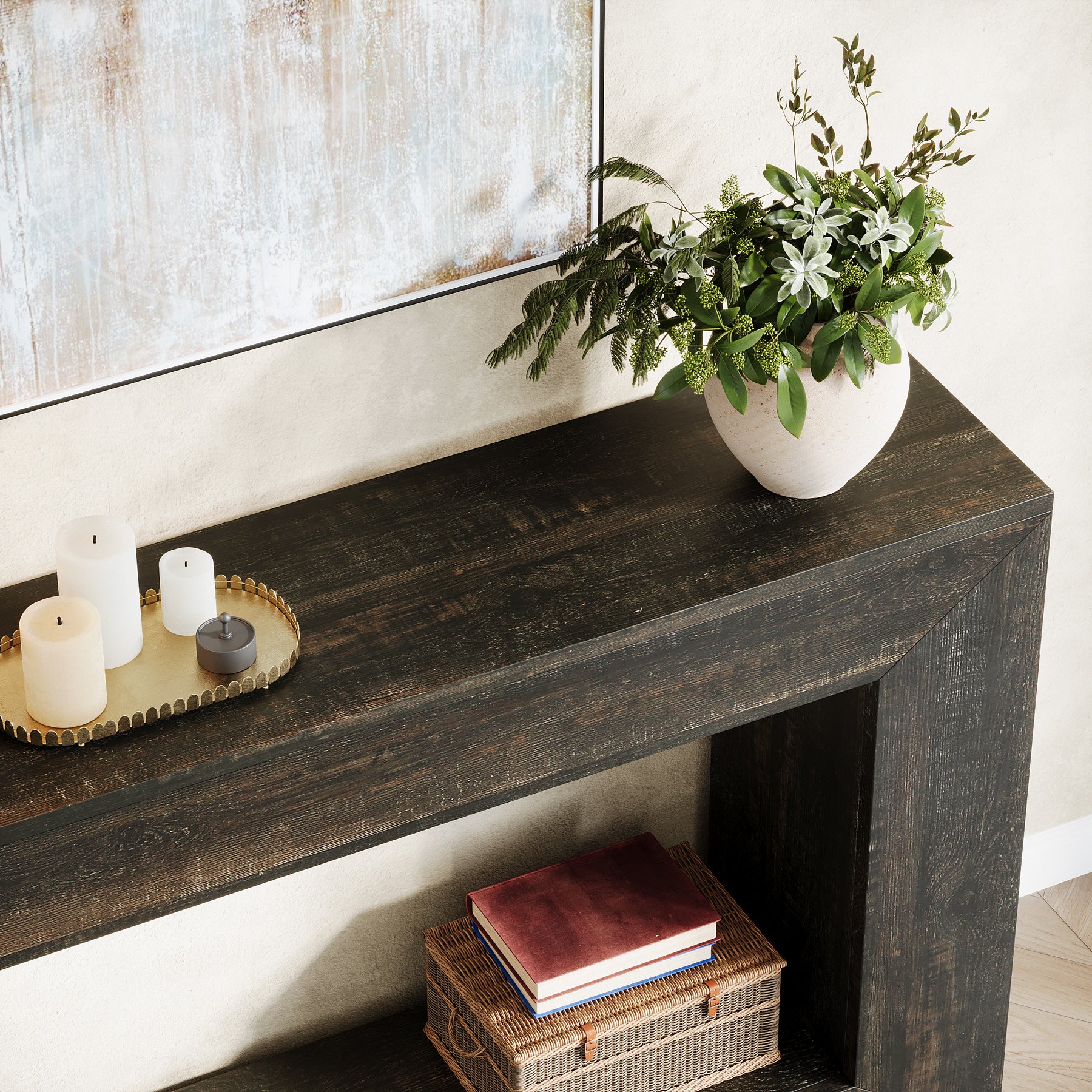 Konsolentisch im Landhausstil, 120 cm Sofatisch aus Holz für den Eingangsbereich mit Stauraum
