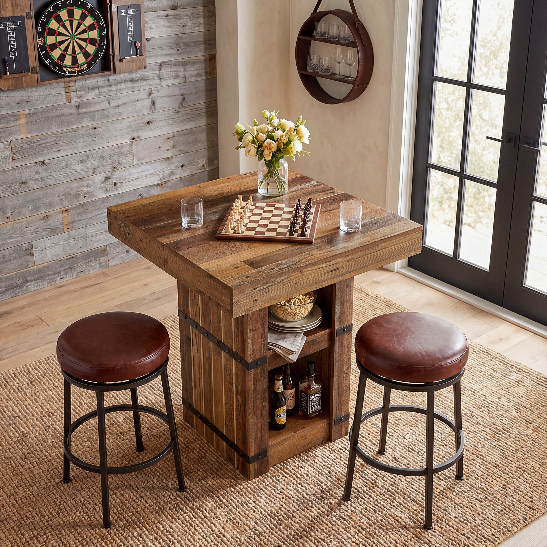 Tribesigns Bartisch 80 × 80 cm mit Stauraum, Hoher Stehtisch 95 cm, Küchentisch im Industrial-Landhausstil
