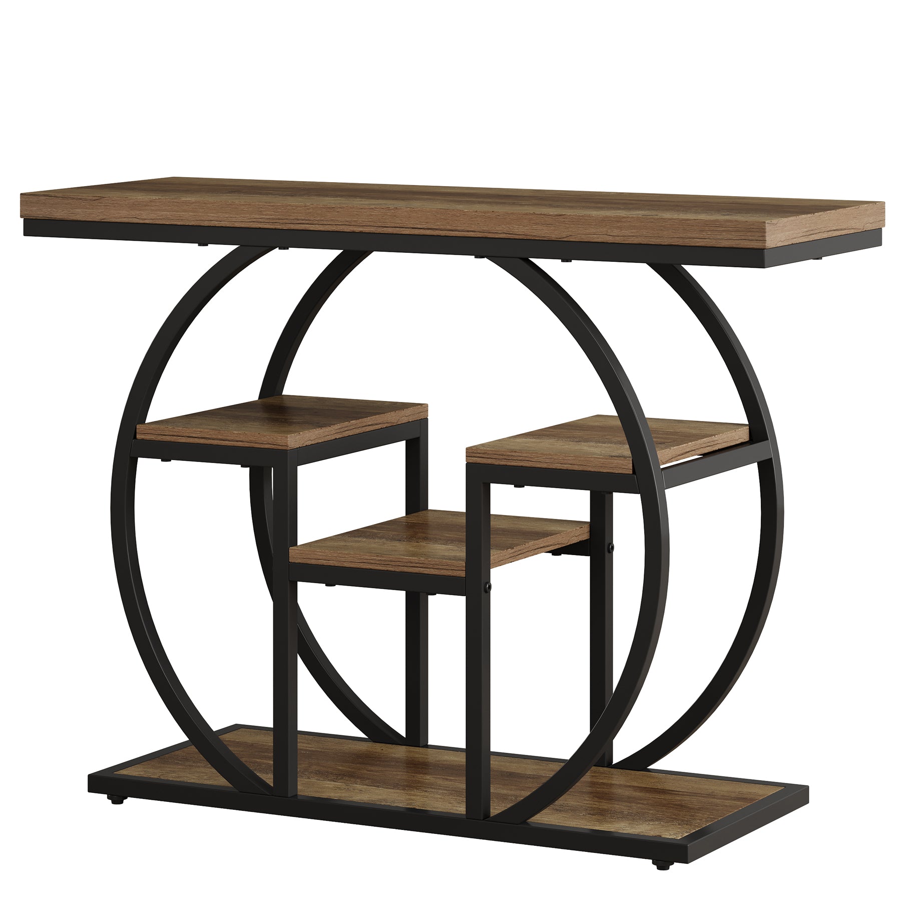 Tribesigns Konsolentisch 105 cm schmal mit 4 Ablagen, Industrial Sofatisch mit gebogenem Rahmen
