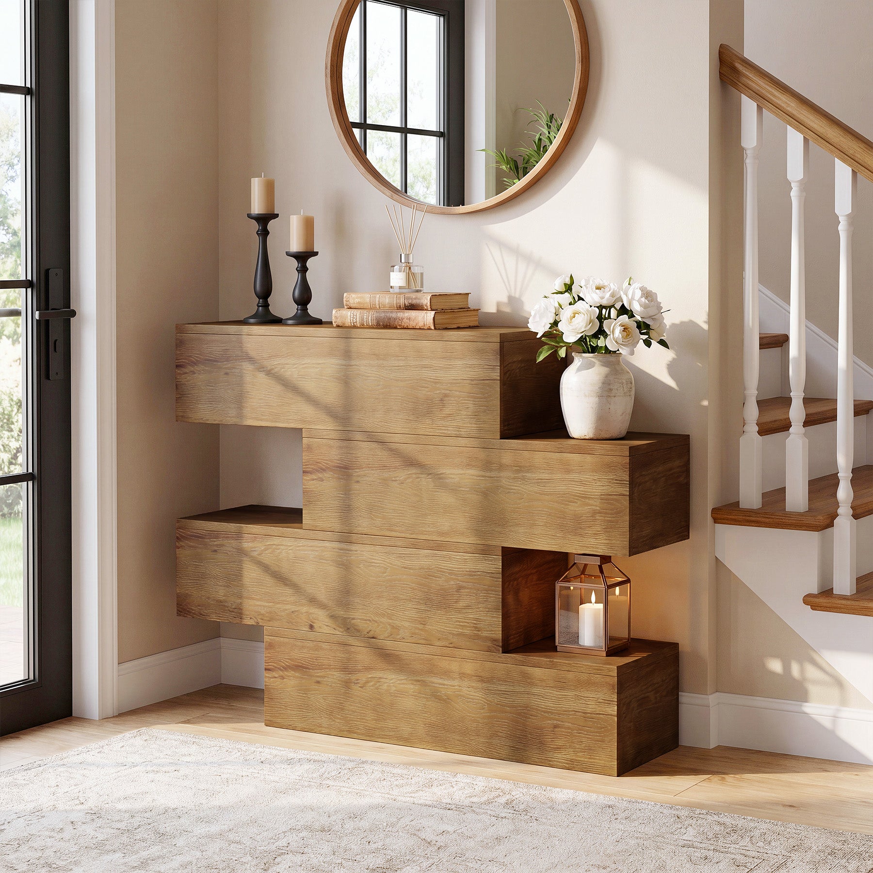 Tribesigns Massivholz Konsolentisch 110 cm mit 4 Ebenen, schmaler Flurtisch im Landhausstil
