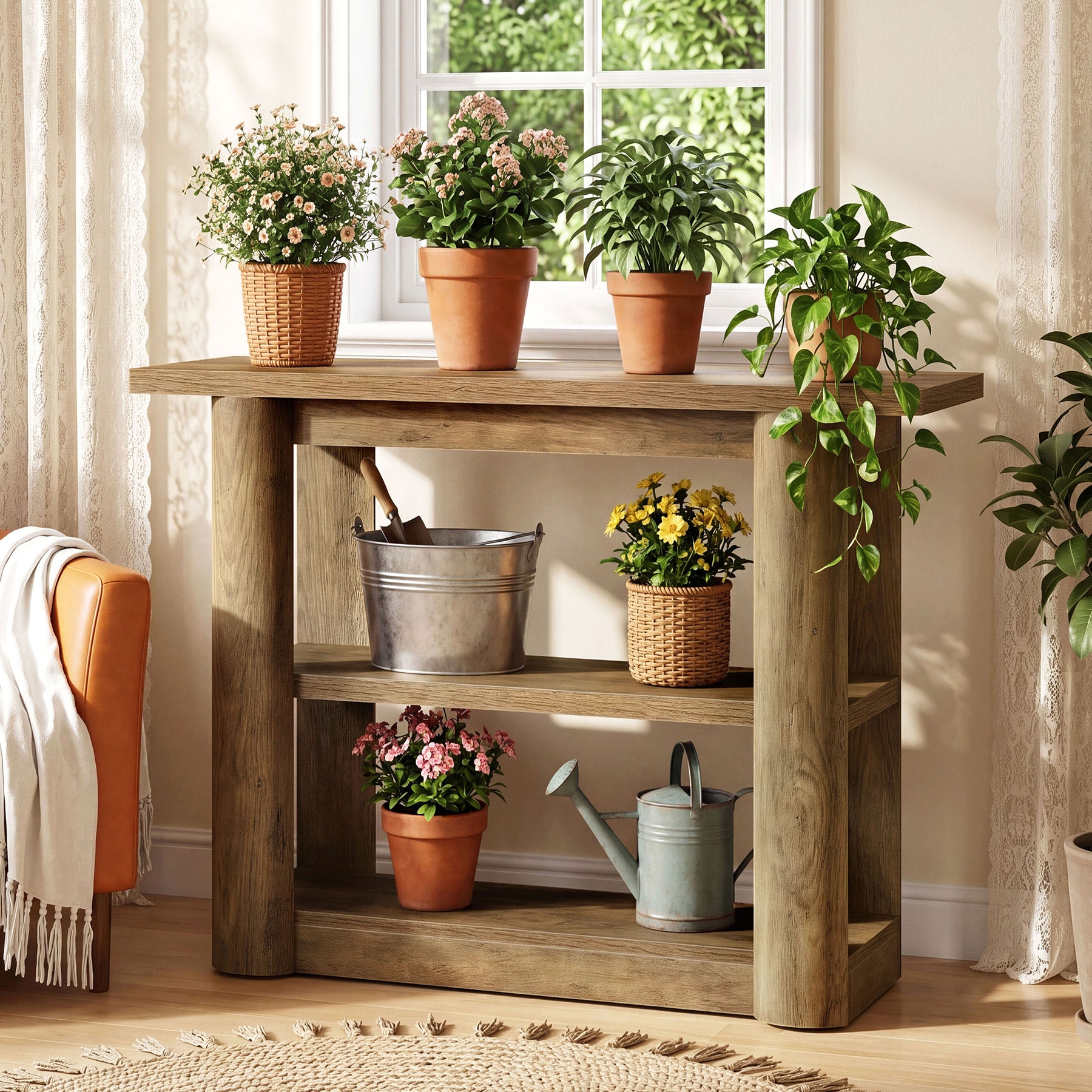 Tribesigns Konsolentisch Landhausstil 105 cm, Schmaler Flurtisch mit 3 Ablagen & Stauraum