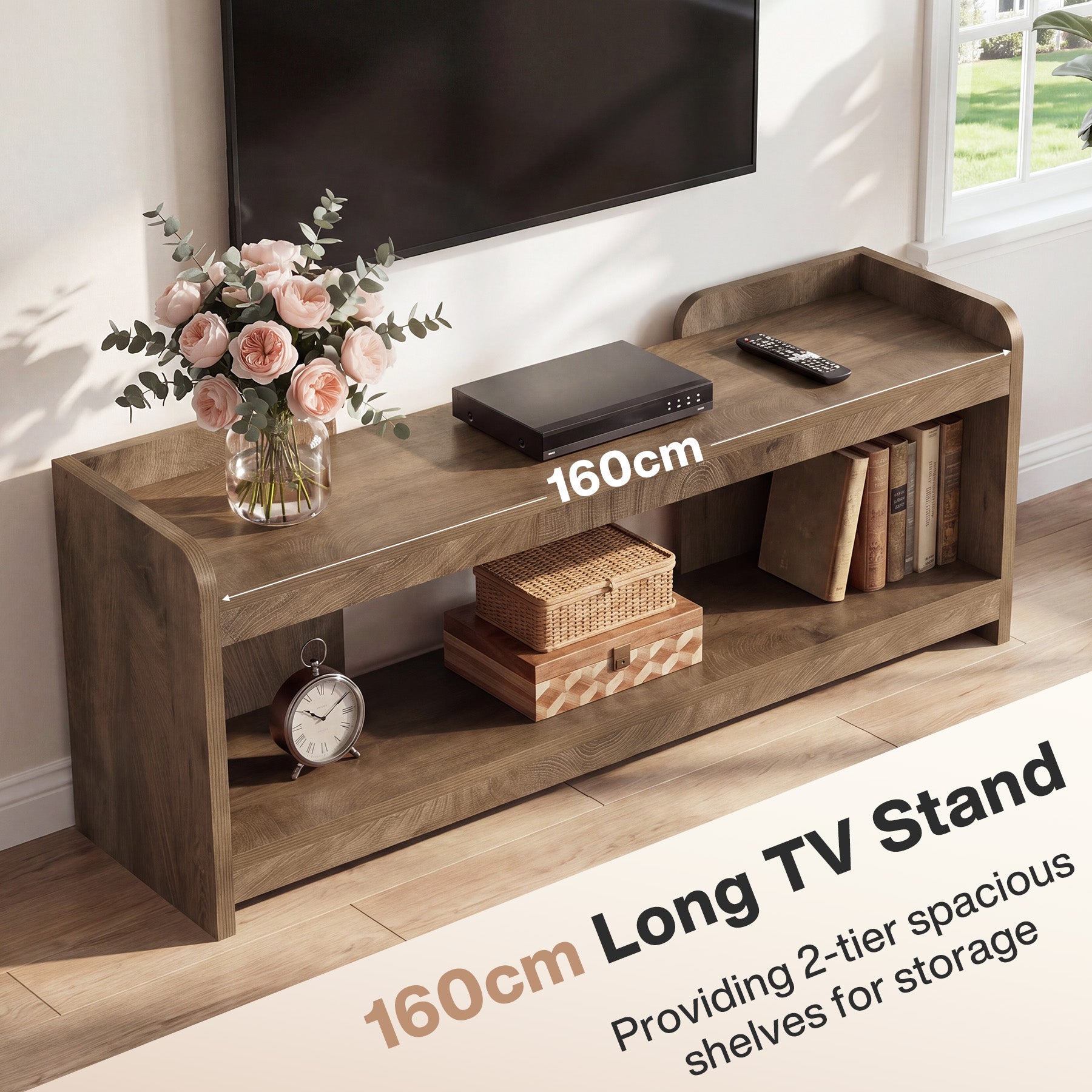 Tribesigns 160 cm TV-Lowboard für Fernseher bis 70 Zoll, 2-stufiges TV-Möbel mit offenem Stauraum