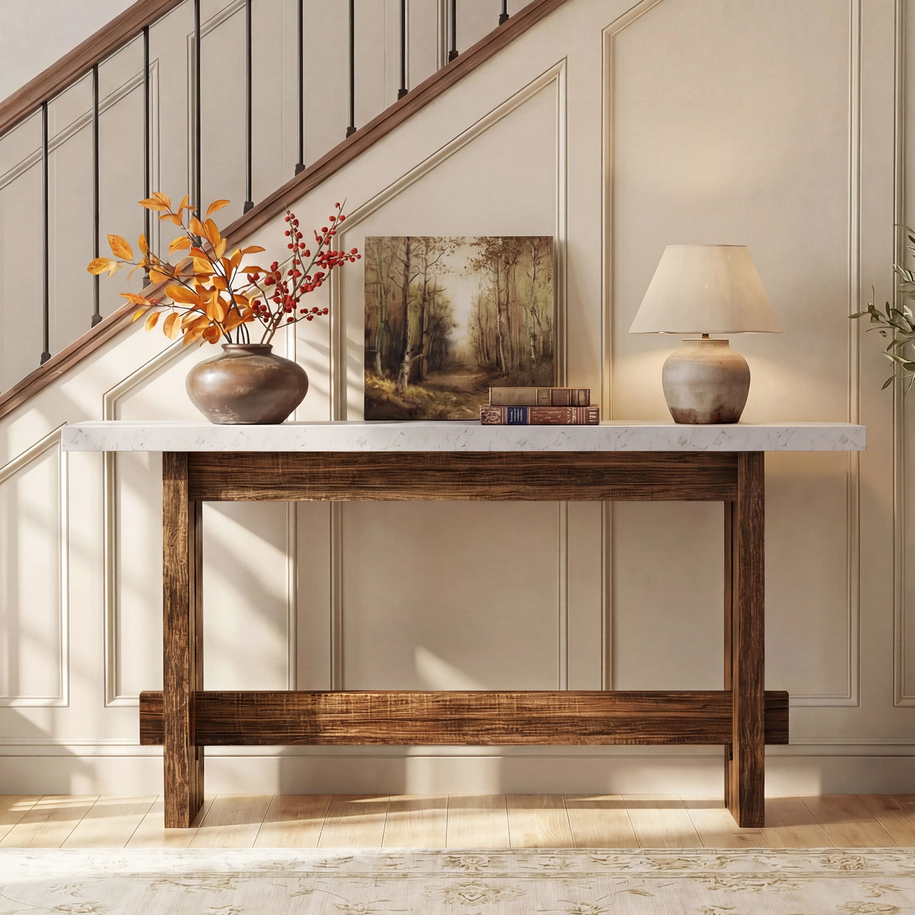 Tribesigns Konsolentisch Landhausstil, 160 cm Flurtisch mit Marmoroptik-Tischplatte