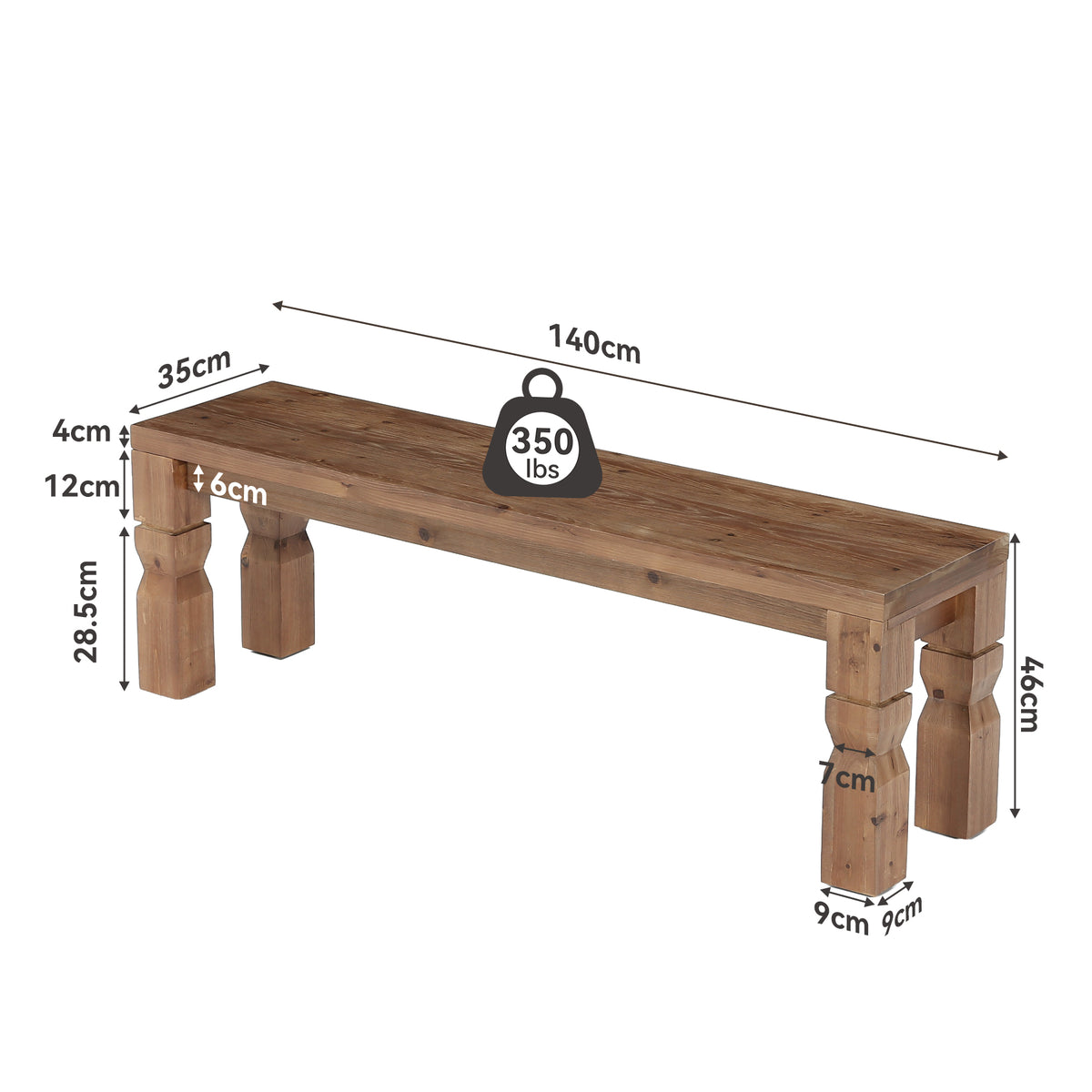 Tribesigns Massivholz Sitzbank 140 cm für 2–3 Personen, vielseitige Holzbank