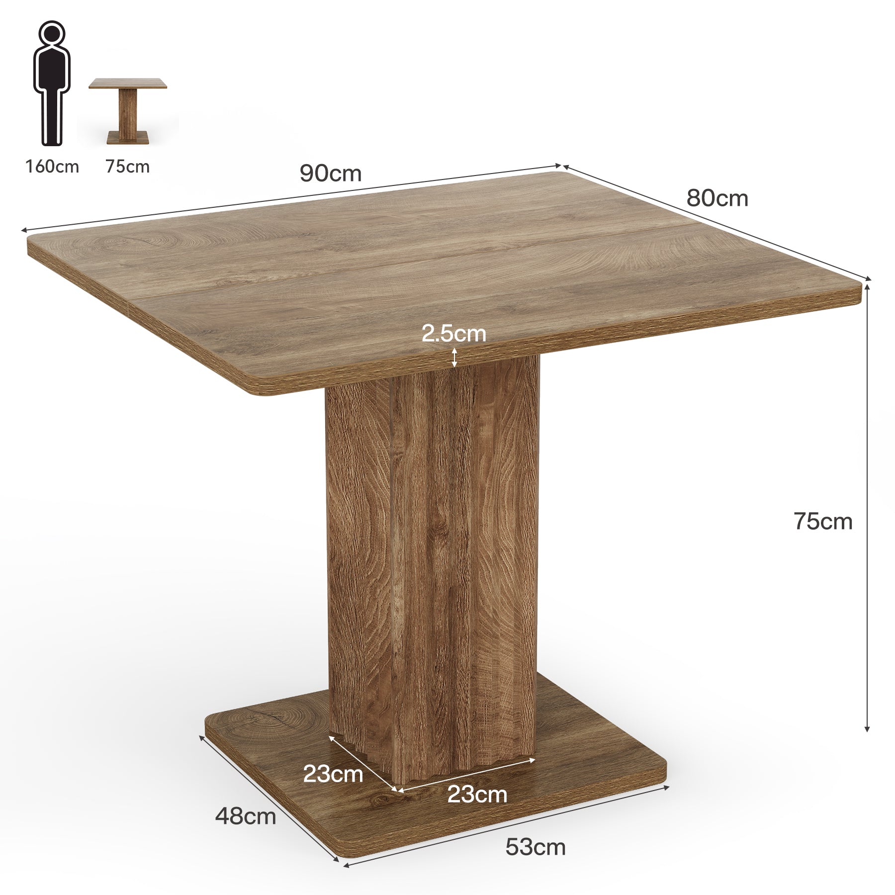 Tribesigns Esstisch 90 cm für 2–4 Personen, rechteckiger Küchentisch im Landhausstil mit geriffeltem Sockel