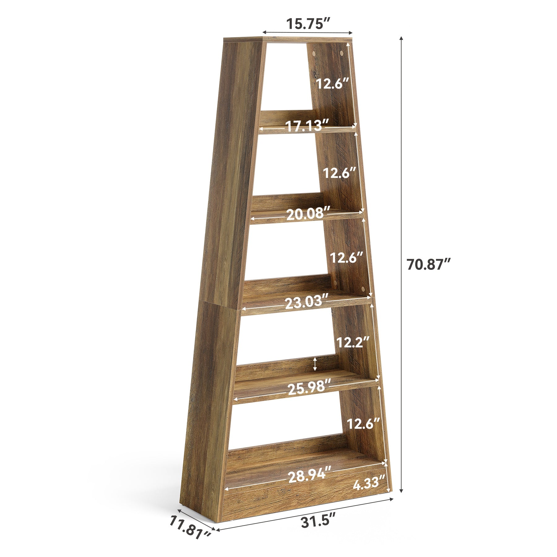 80 cm Bücherregal - 6-stufiges Leiterregal in für Wohnzimmer und Büro