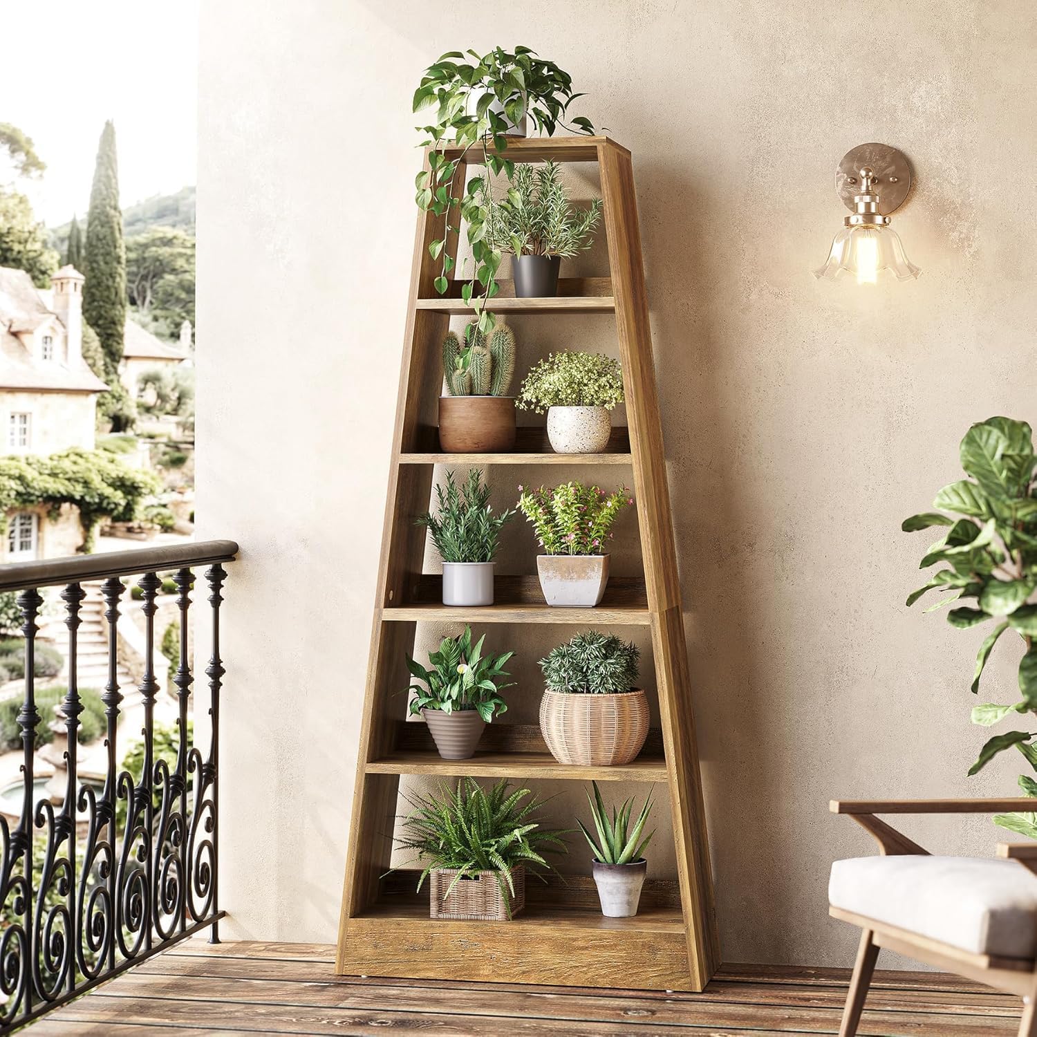 80 cm Bücherregal - 6-stufiges Leiterregal in für Wohnzimmer und Büro