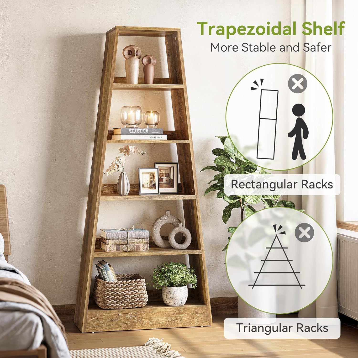 80 cm Bücherregal - 6-stufiges Leiterregal in für Wohnzimmer und Büro