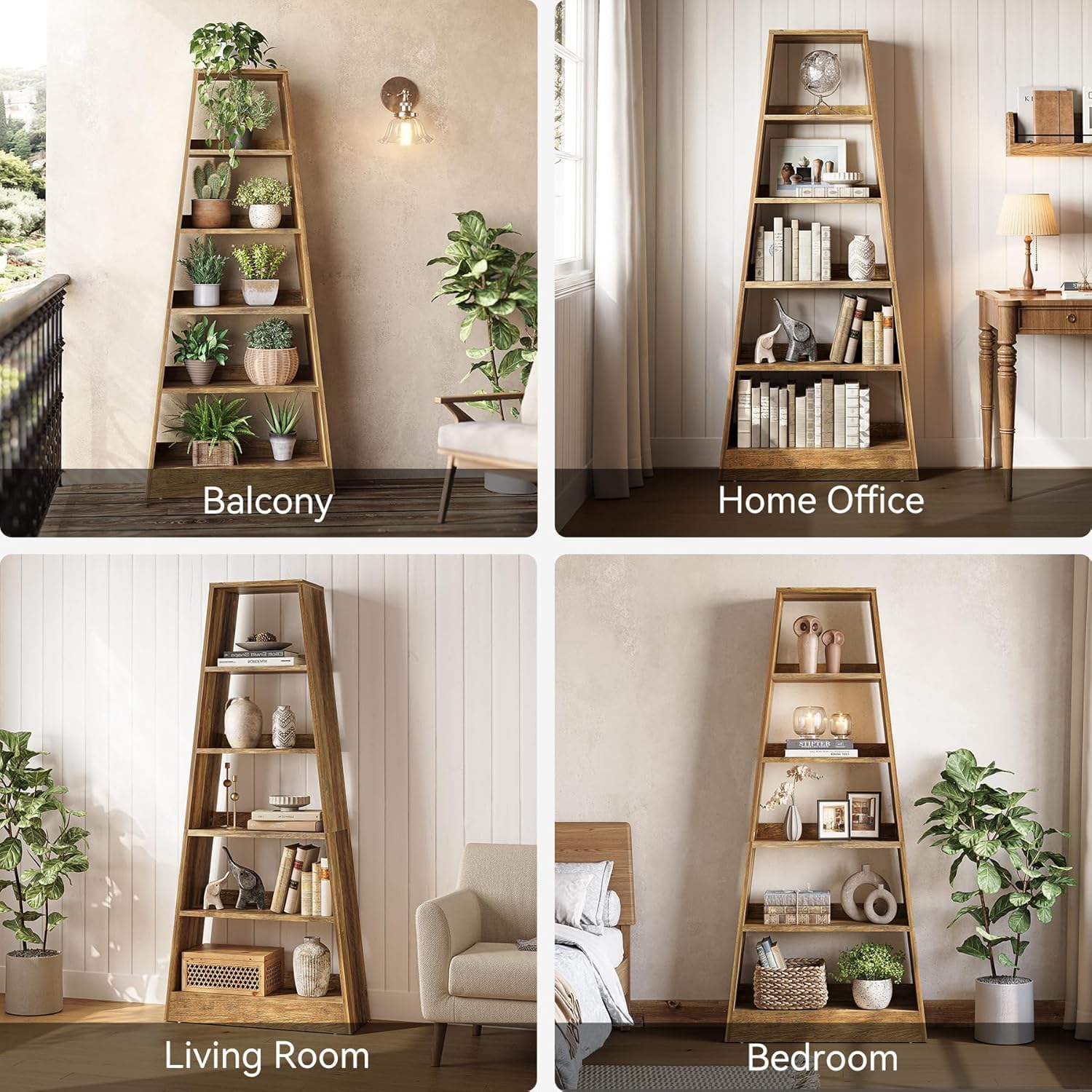 80 cm Bücherregal - 6-stufiges Leiterregal in für Wohnzimmer und Büro