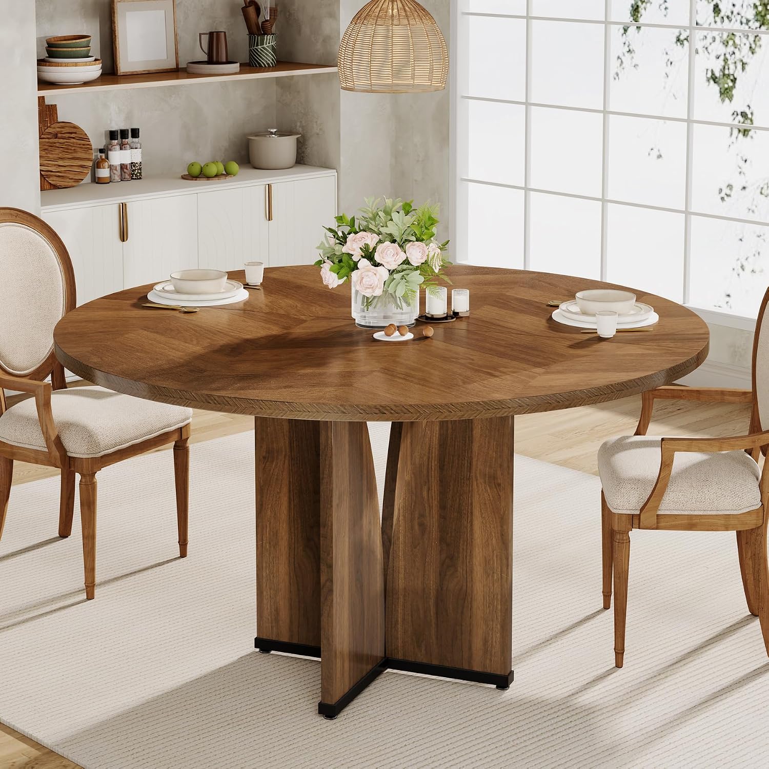 100 cm runder Esstisch aus Holz, Küchentisch im Landhausstil für 4 Personen