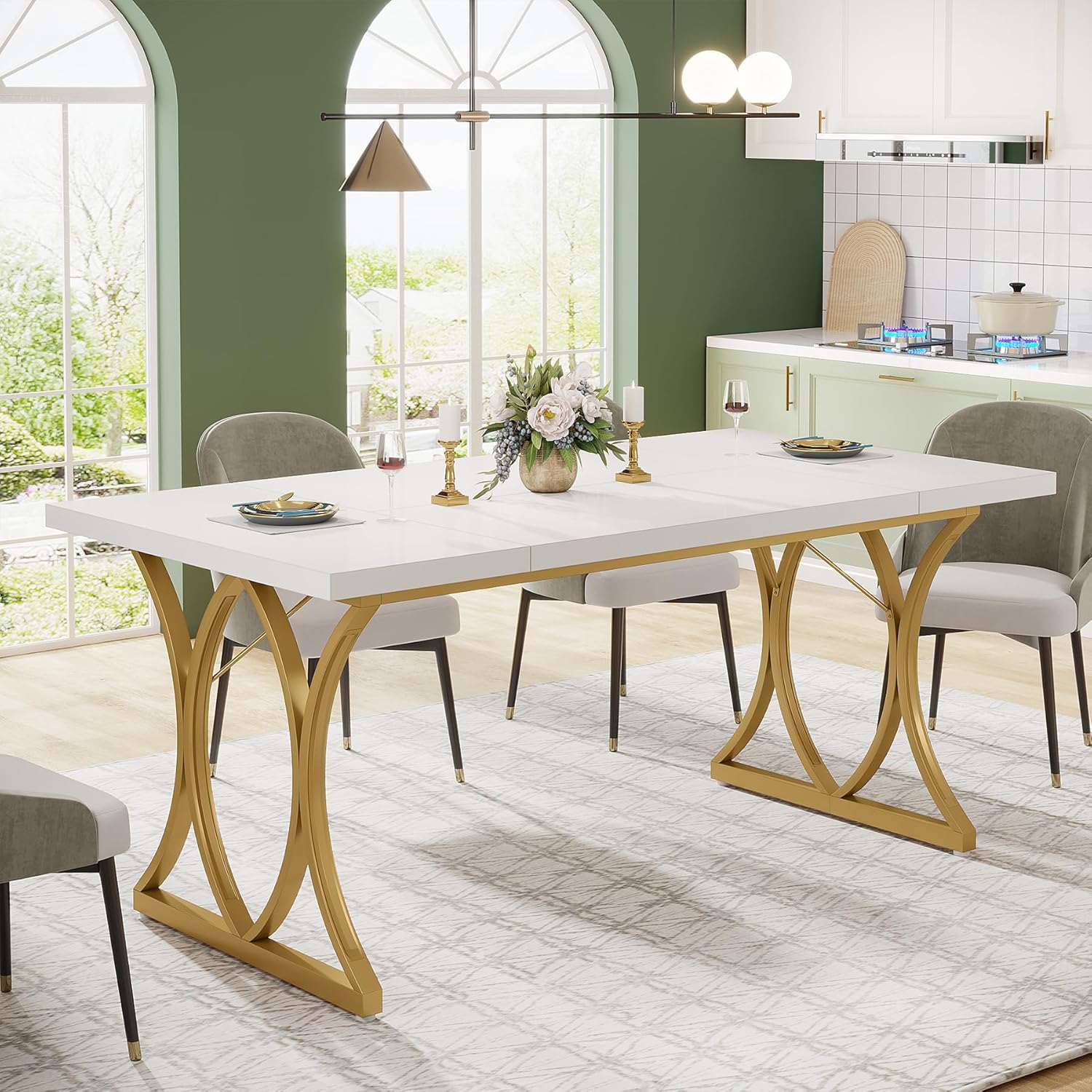 Rechteckiger Esstisch für 6 Personen, für Esszimmer, Küche und Wohnzimmer