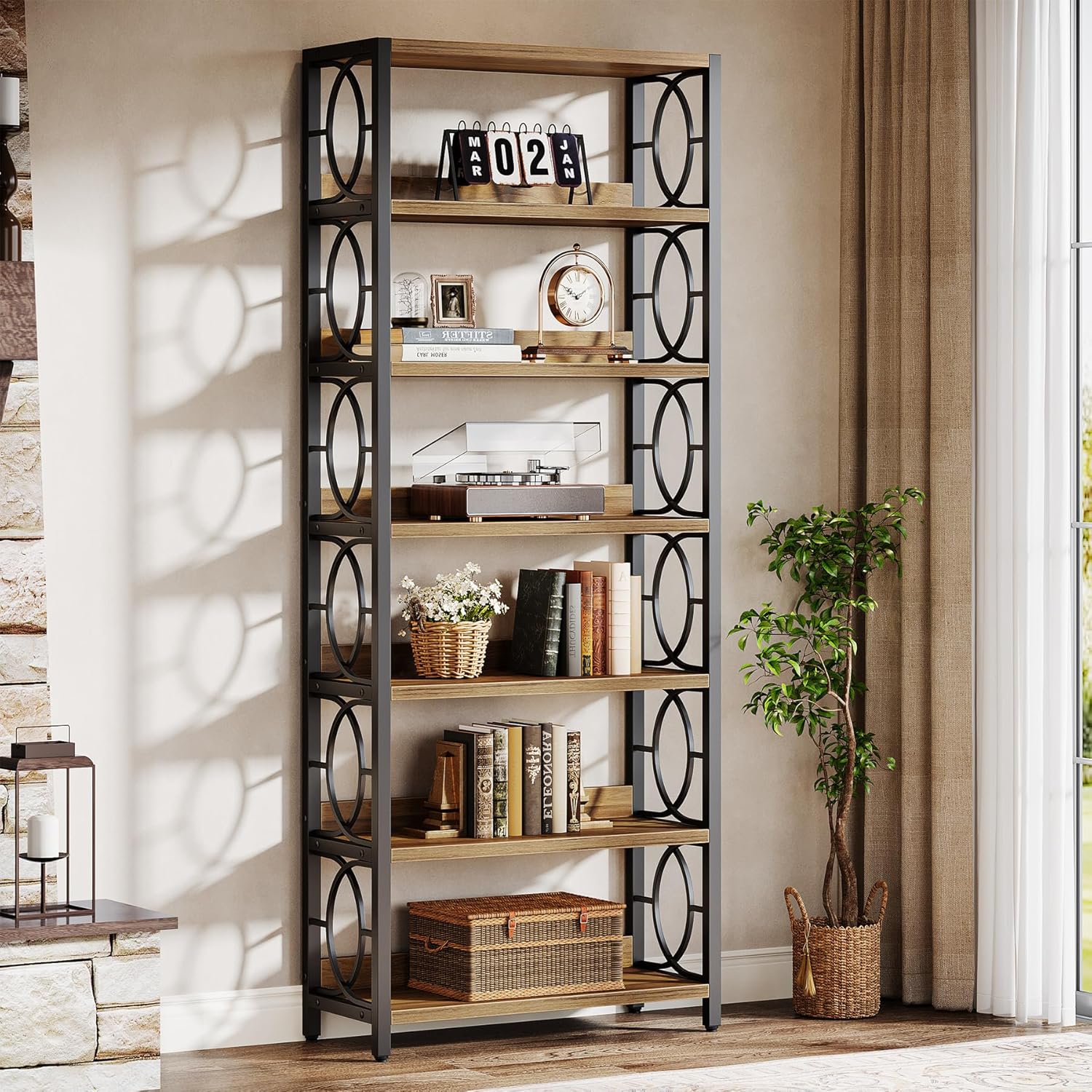 180 cm 6 Etagen Industrielles Bücherregal - Metallrahmen mit offenen Regalen