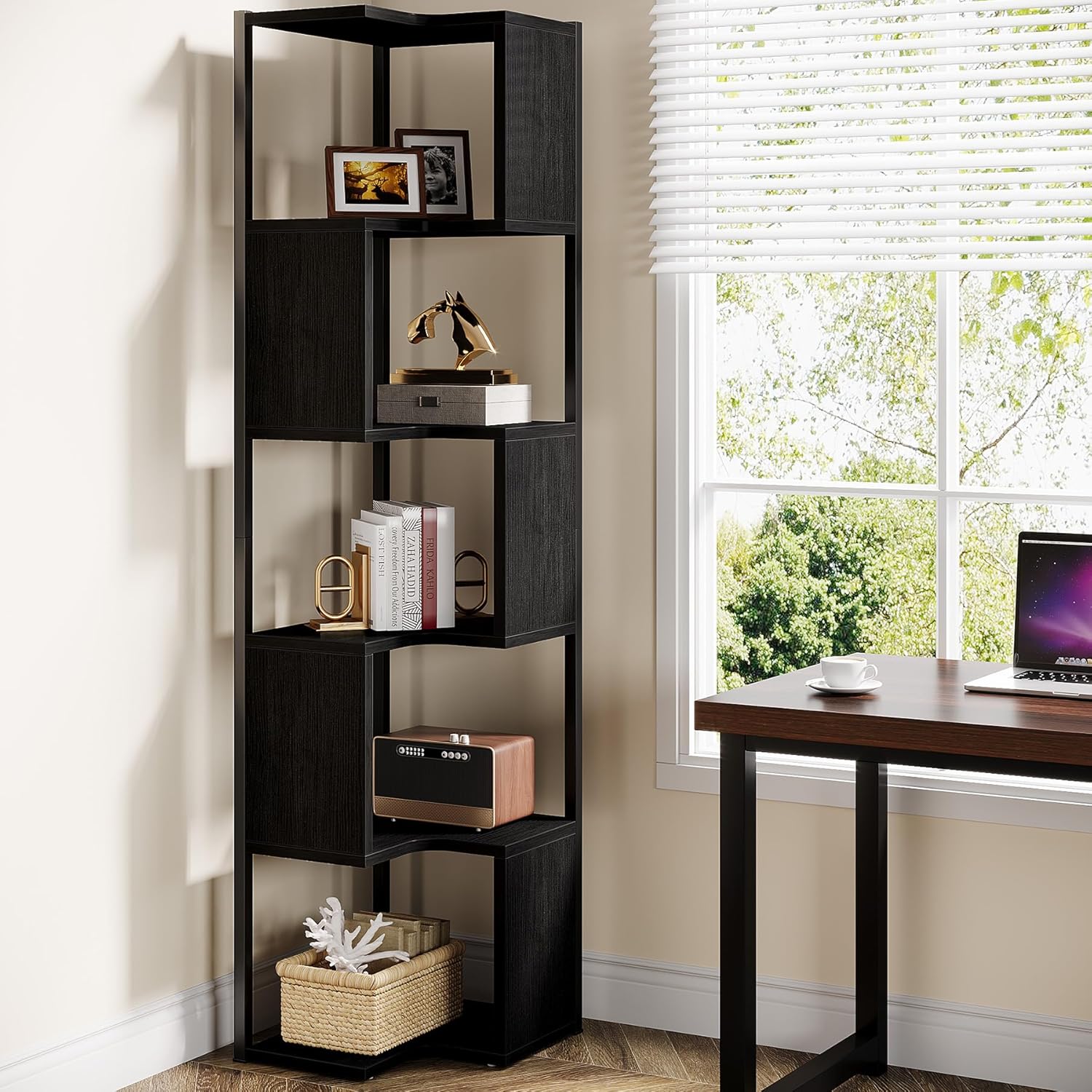 kleines, 6-stöckiges, freistehendes Eck-Bücherregal, Eckregal Lagerung Display Regal