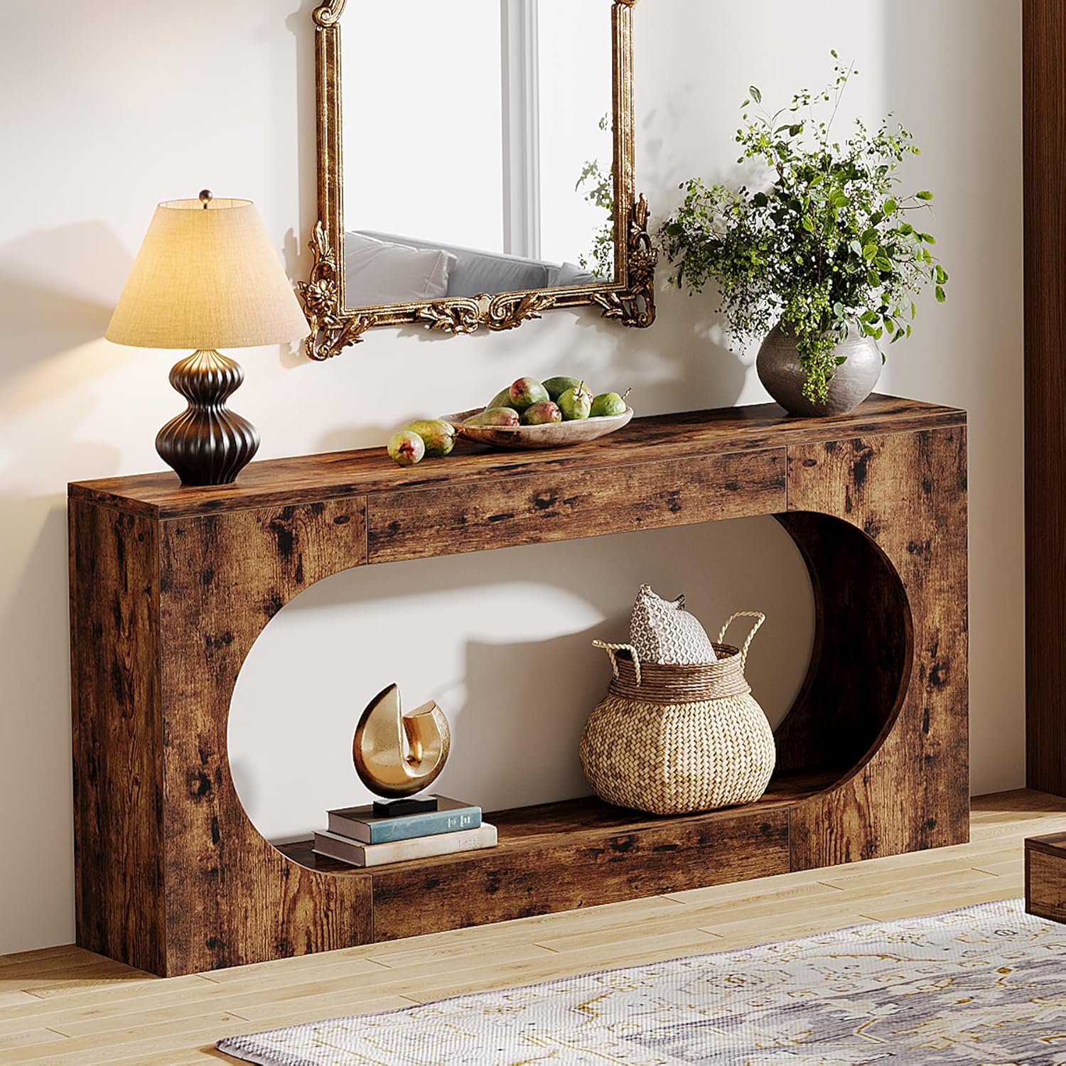 Konsolentisch, 160cm schmales Sofa- oder Eingangstisch mit 2-Tier Lagerung