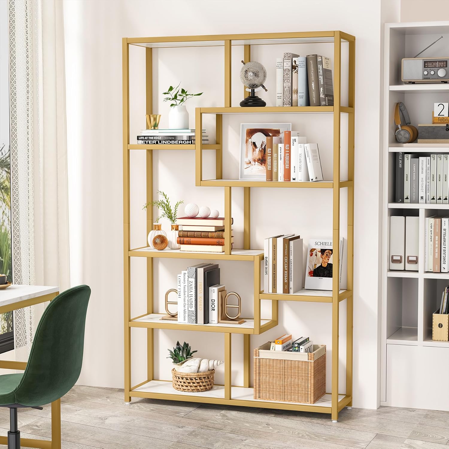 Modernes goldenes Stehregal - Tribesigns Bücherregal mit 8 offenen Fächern