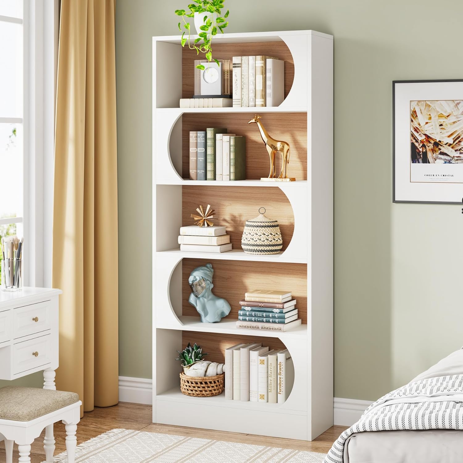 Modernes 5-stöckiges Bücherregal, 180 cm Höhe, freistehendes Design
