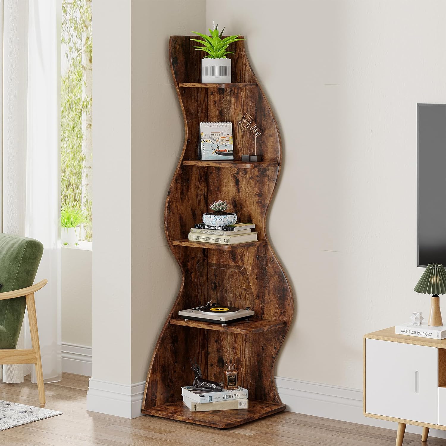 5-stöckiges Eckregal, modernes Eckbücherregal