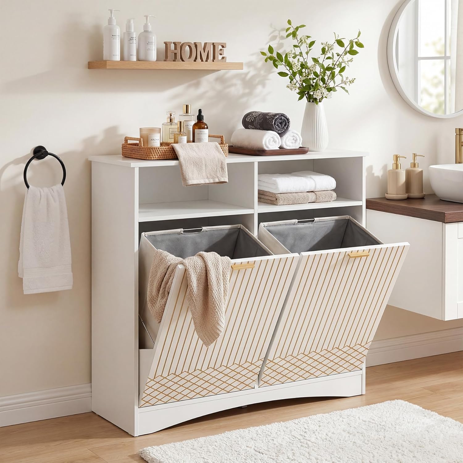 Tribesigns Mülltrennschrank mit Auszugssystem, moderner Küchen-Müllschrank 2-fach für Einbau-Mülleimer