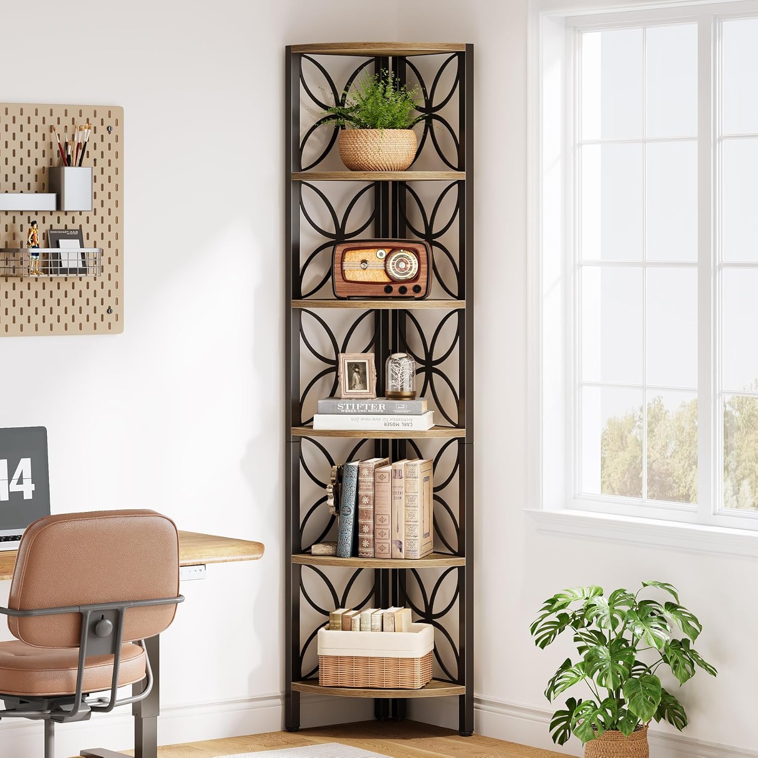 180 cm hohes 6-etagiges Eckregal im Industriestil für Wohnzimmer & mehr