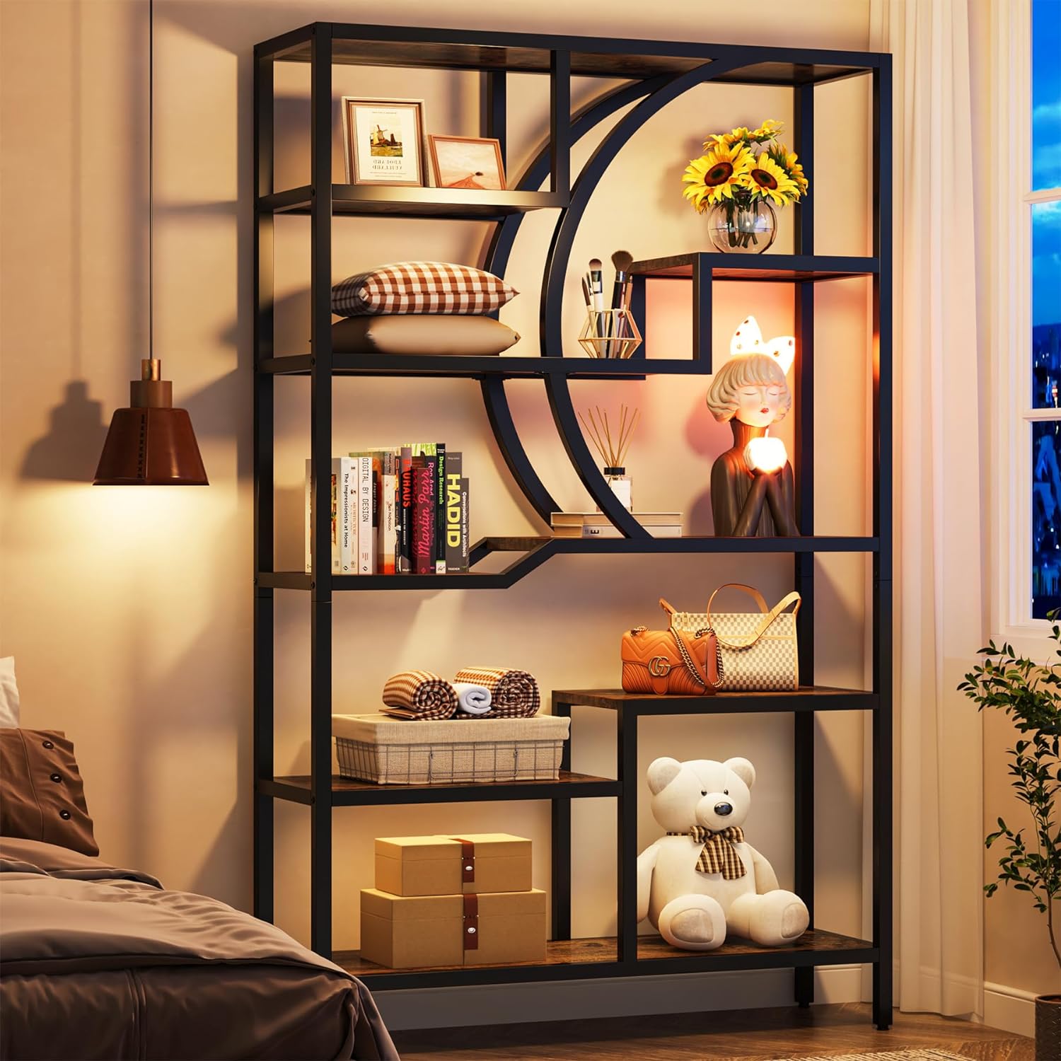 HCHQHS Schmales Bücherregal – 6-stöckig, Verstellbar, Industrie-Look, 178,9 Cm Hoch, Aus MDF & Metall
