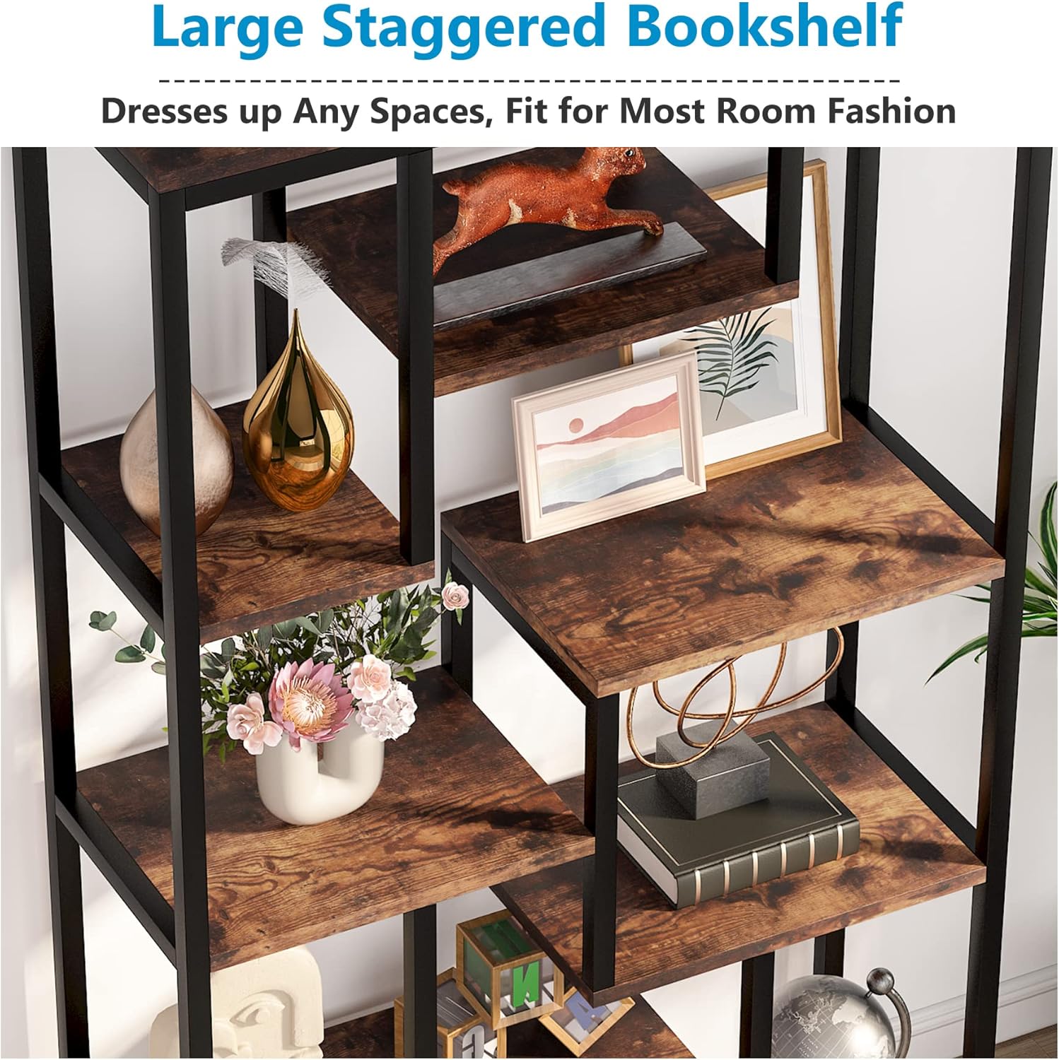 Bücherregal, große offene Regale mit 8 Holz-Effekt-Akzentböden