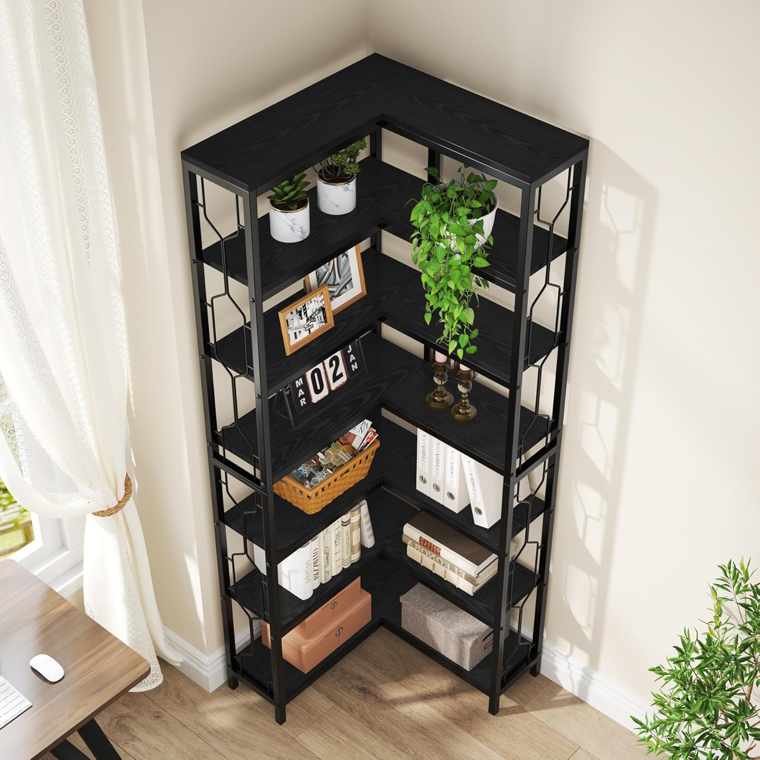 Freistehendes Bücherregal von Tribesigns, Eckregal aus Holz mit 7 Ebenen