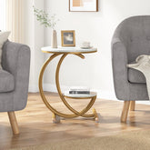 Modern Side Table - 2-stöckiger Beistelltisch mit C-förmigen Metallbeinen 3