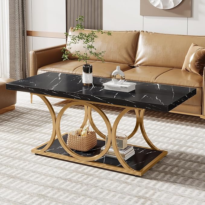 Rechteckiger Couchtisch, 120cm Mitteltisch mit Kunstmarmorplatte