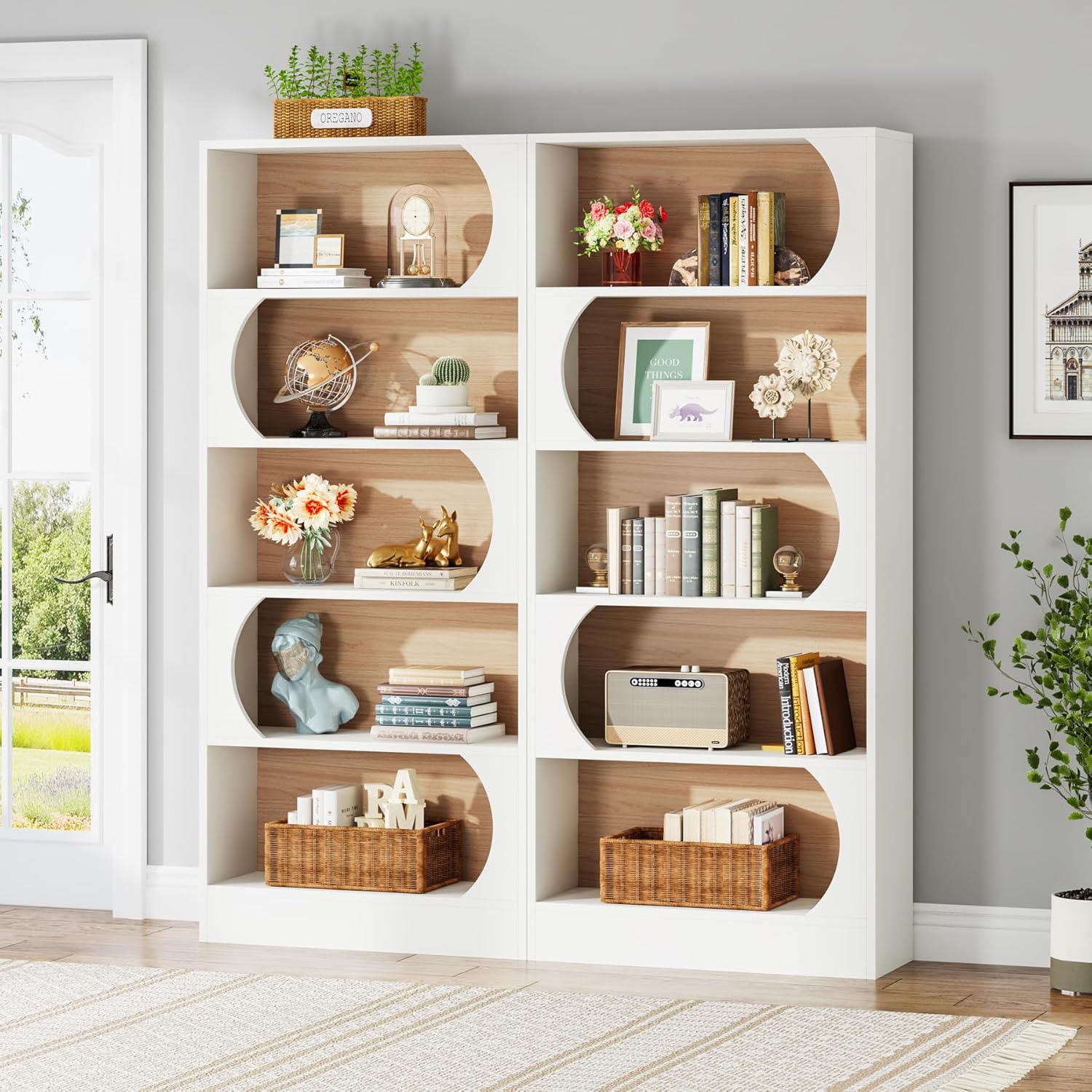 Modernes 5-stöckiges Bücherregal, 180 cm Höhe, freistehendes Design