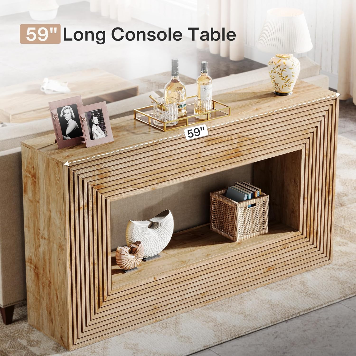 Tribesigns 150 cm Konsolentisch im Landhausstil mit Rillen-Front, schmaler Flurtisch mit Stauraum