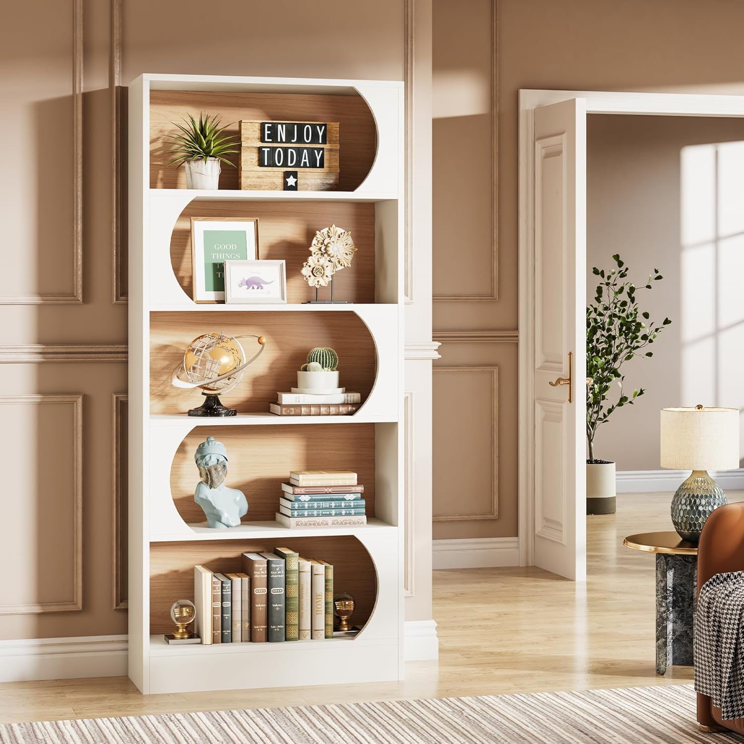 Modernes 5-stöckiges Bücherregal, 180 cm Höhe, freistehendes Design