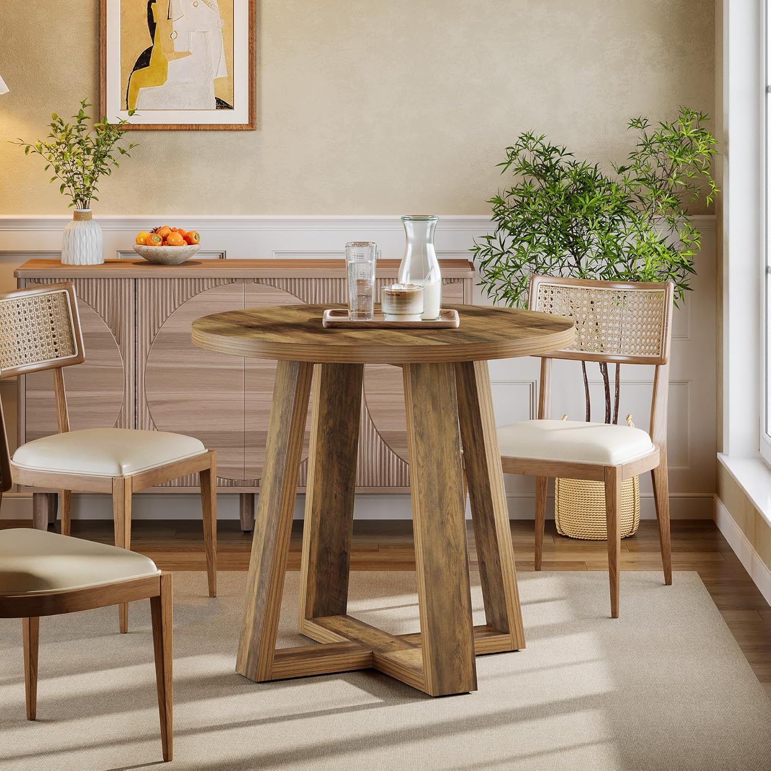 80 cm Kleiner Runder Esstisch für 2-4 Personen, Landhausstil Küchentisch für kleine Räume