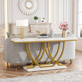 Moderner weiß-goldener Konsolentisch mit goldenen Metallbeinen, Kunstmarmor, schmal 3