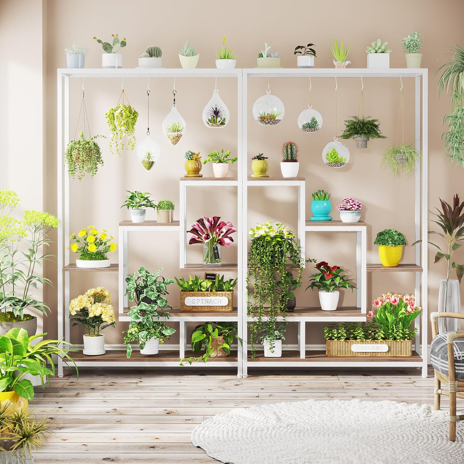 180cm Pflanzenständer, großes Blumen-Bonsai-Regal mit 6 S-Aufhängehaken