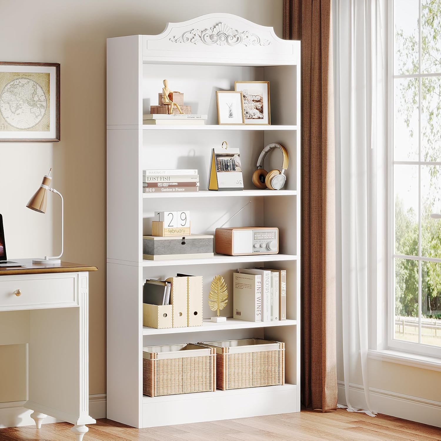 Gewölbtes Bücherregal - Modernes freistehendes Bücherregal mit 5 Fachböden
