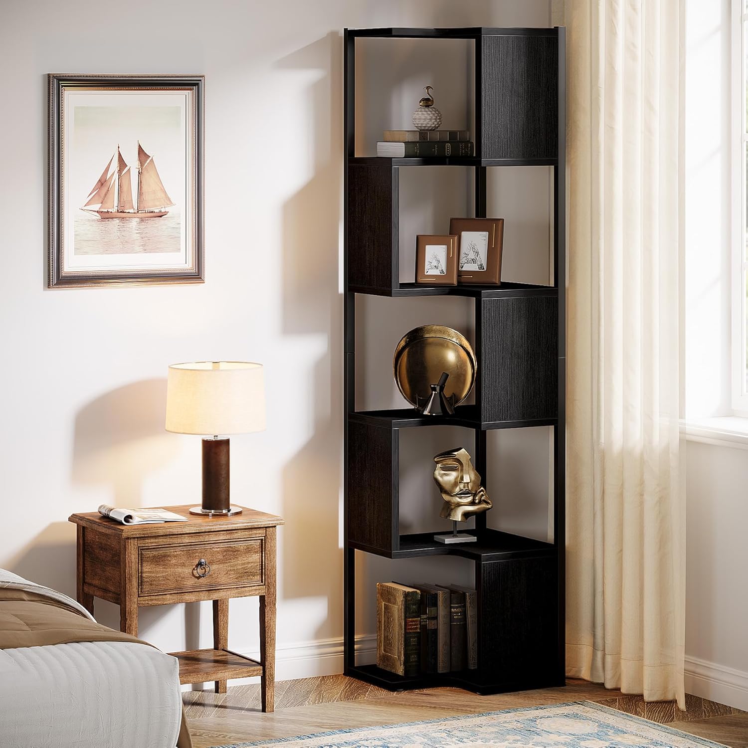 kleines, 6-stöckiges, freistehendes Eck-Bücherregal, Eckregal Lagerung Display Regal