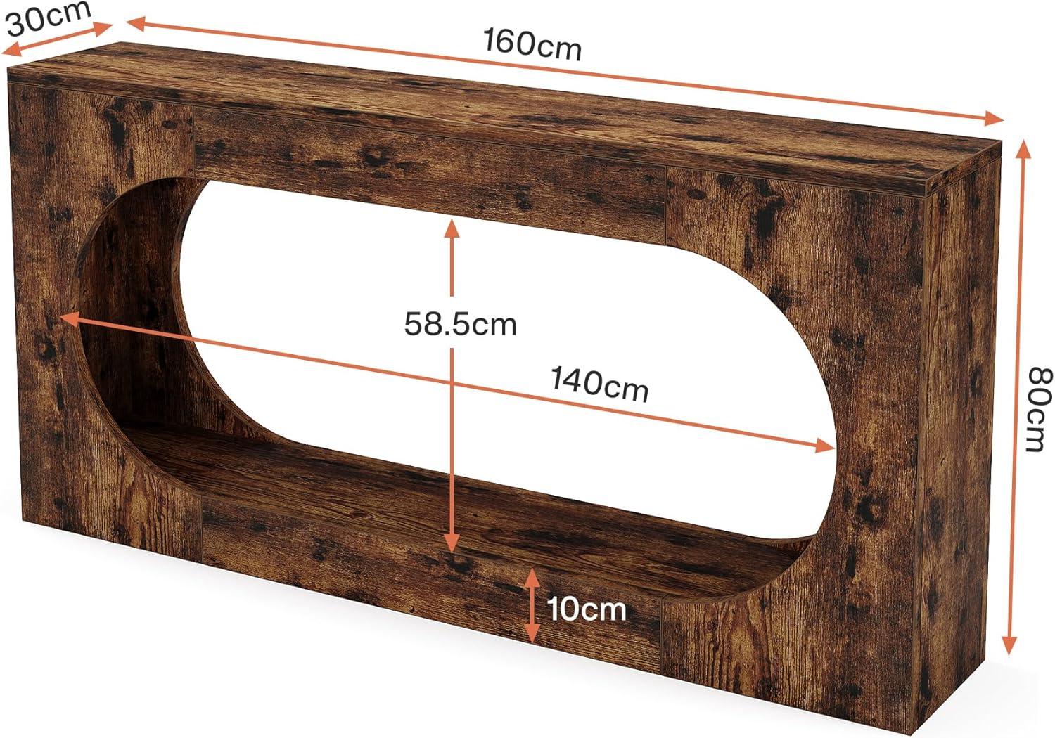 Konsolentisch, 160cm schmales Sofa- oder Eingangstisch mit 2-Tier Lagerung