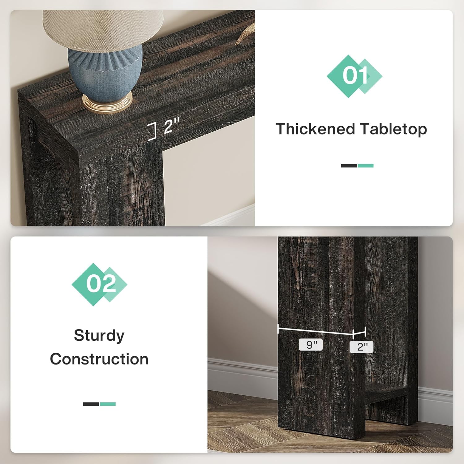 Konsolentisch, 160 cm, Sofatisch aus Holz im Landhausstil, Flurtisch