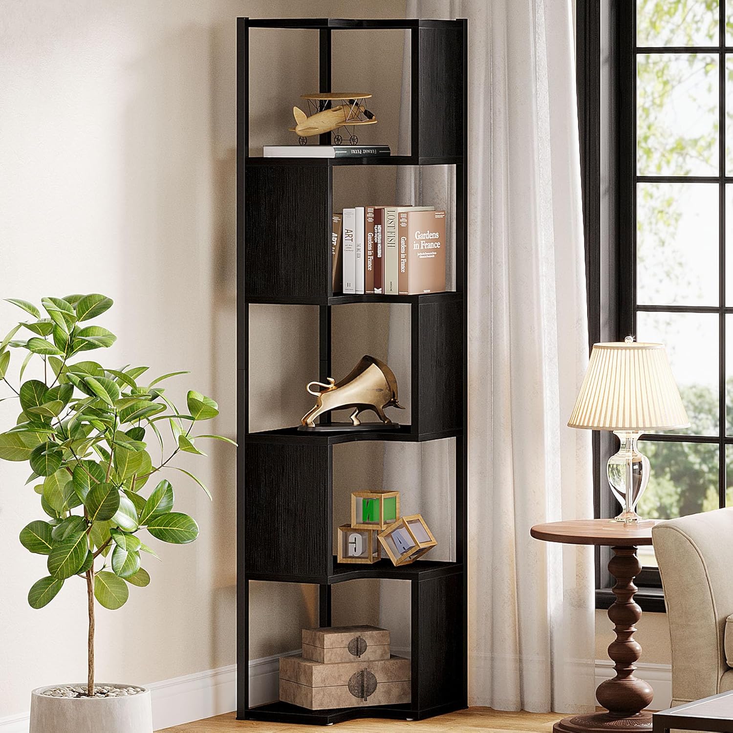 kleines, 6-stöckiges, freistehendes Eck-Bücherregal, Eckregal Lagerung Display Regal