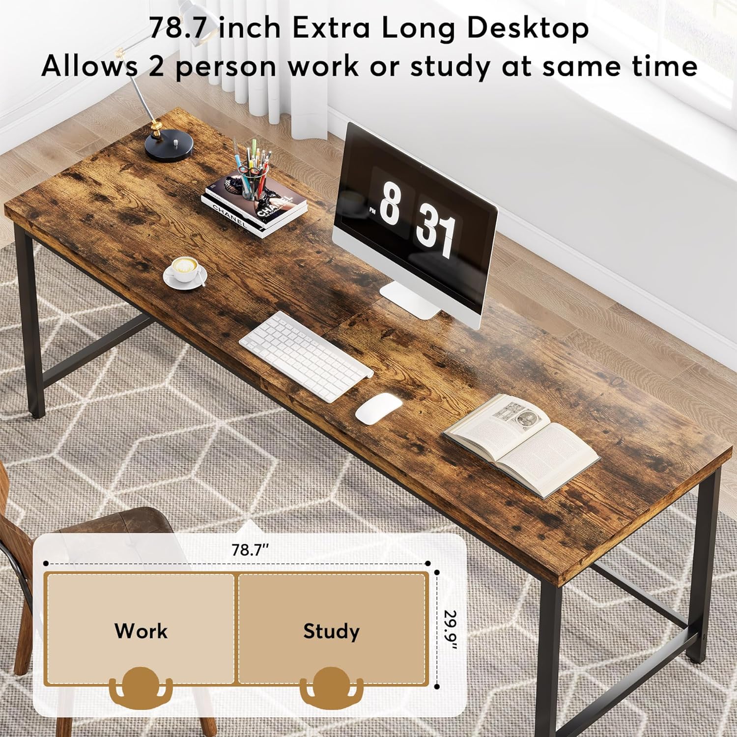 Doppelschreibtisch, Bürotisch für Arbeitszimmer, Schlafzimmer, Home Office