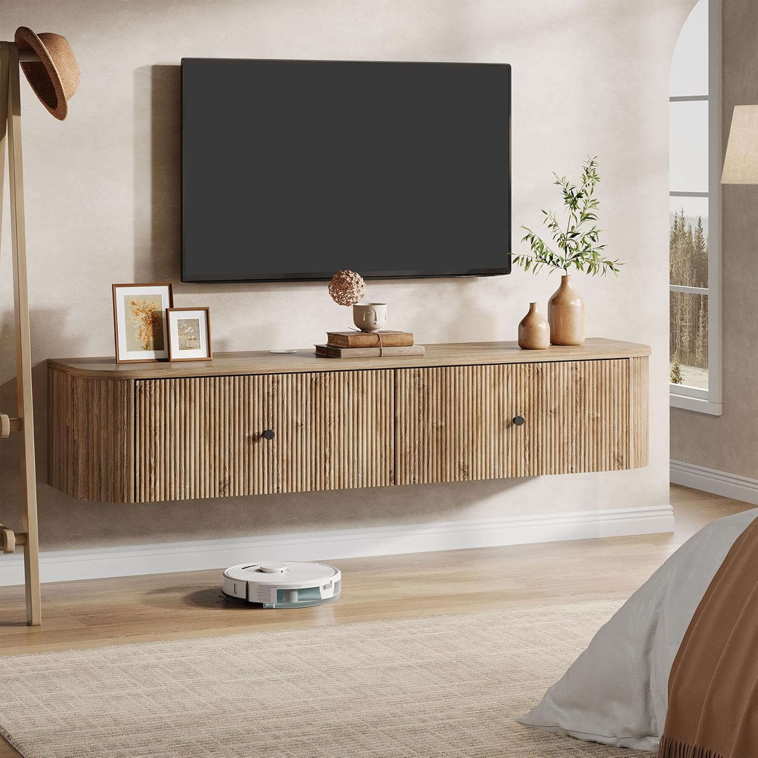 Tribesigns Hängendes TV-Board 140 cm mit 2 Schubladen, Schwebendes Media Board in Holzoptik