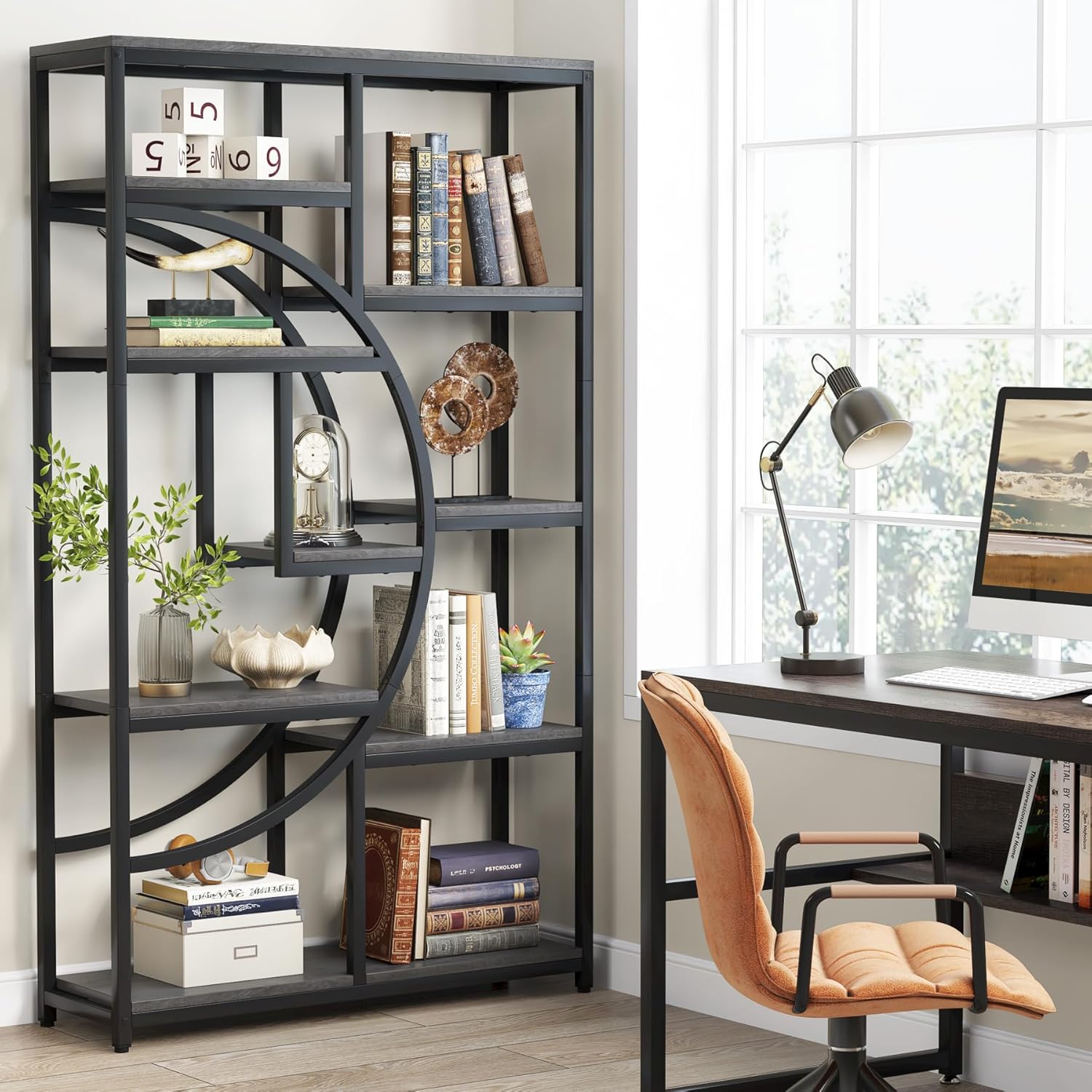 Freistehendes Bücherregal, 175 cm Etagere-Bücherregal mit 9 offenen Regalen