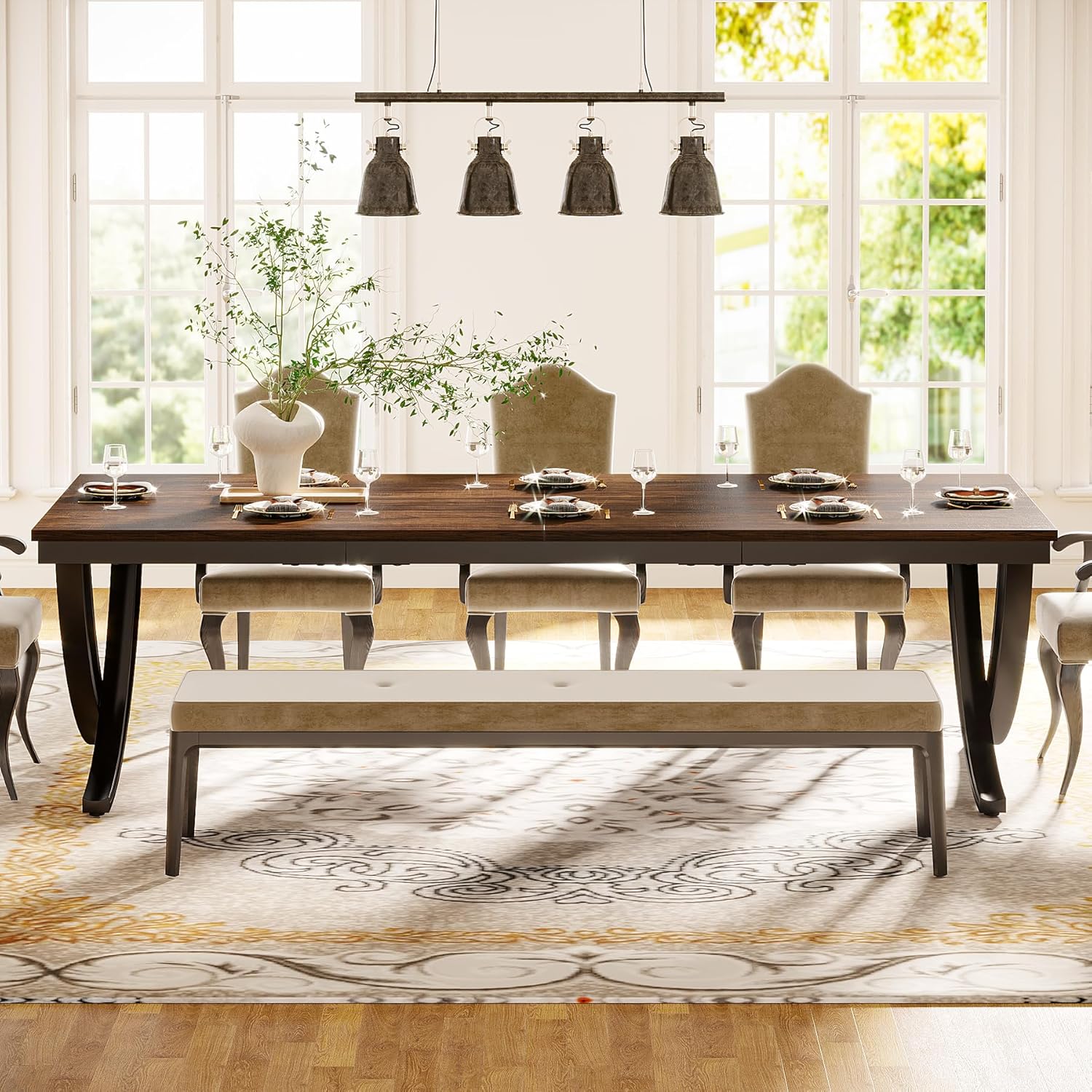 6-8 Personen industriell-Design Esstisch, Tisch Wohnzimmer, Rechteckig, Küchentisch,