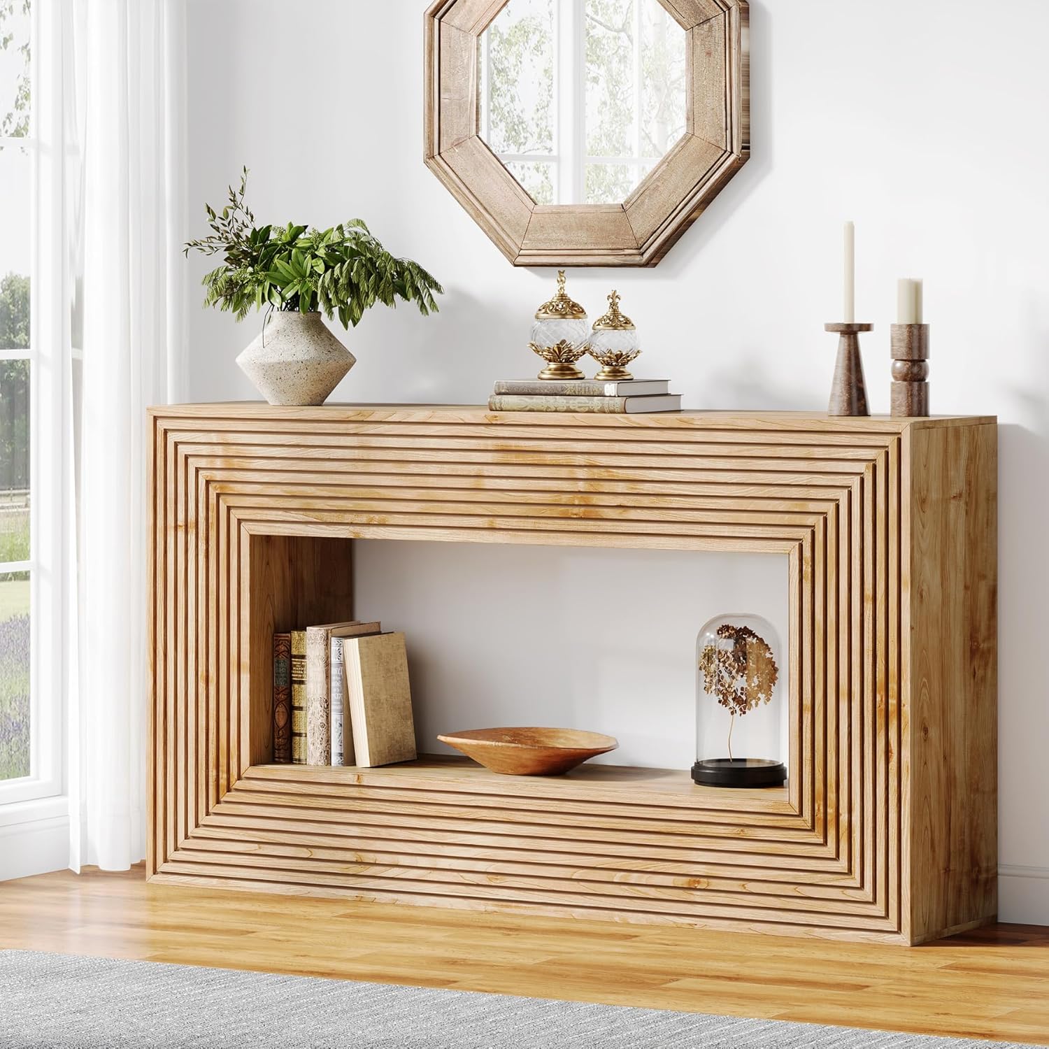 Tribesigns 150 cm Konsolentisch im Landhausstil mit Rillen-Front, schmaler Flurtisch mit Stauraum