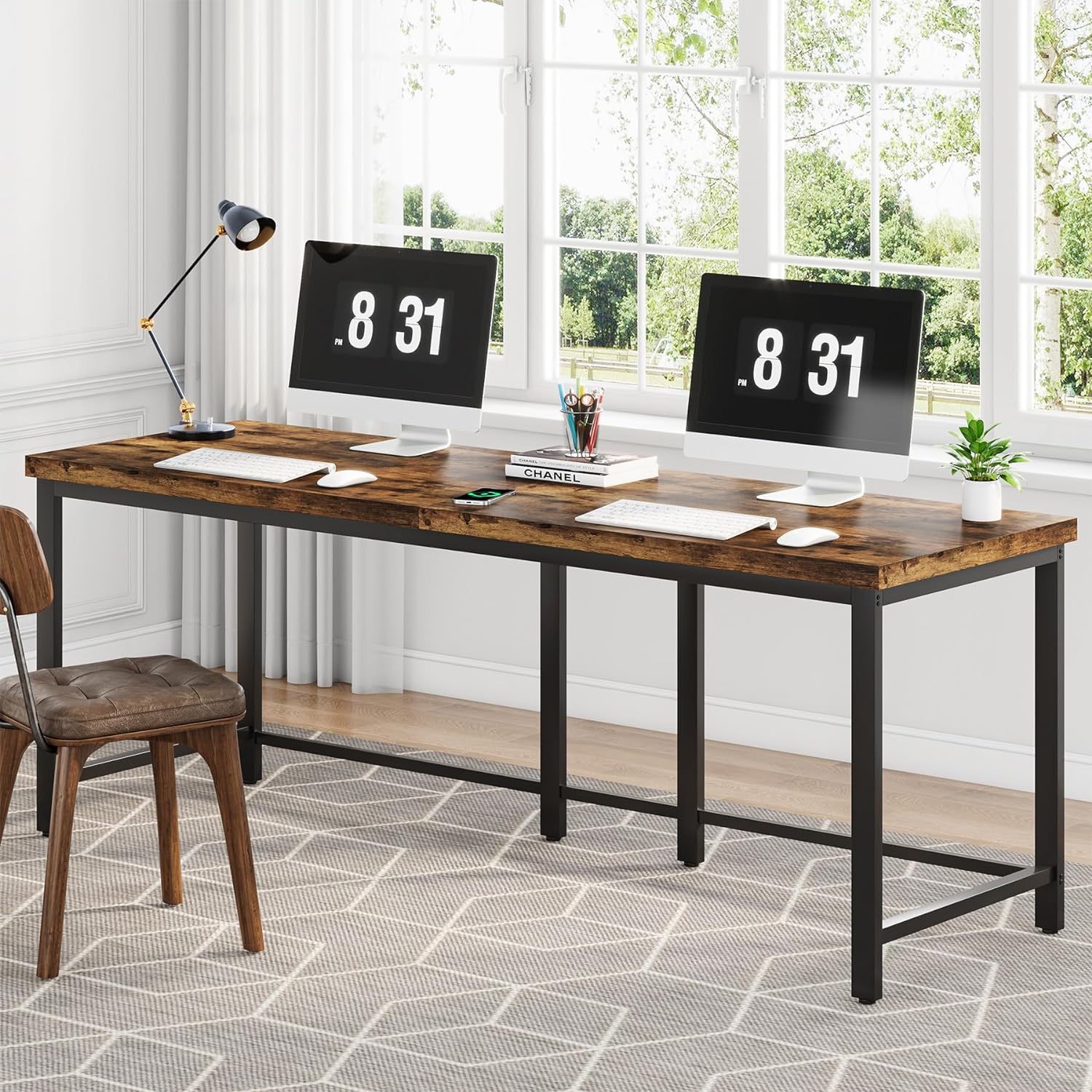 Doppelschreibtisch, Bürotisch für Arbeitszimmer, Schlafzimmer, Home Office