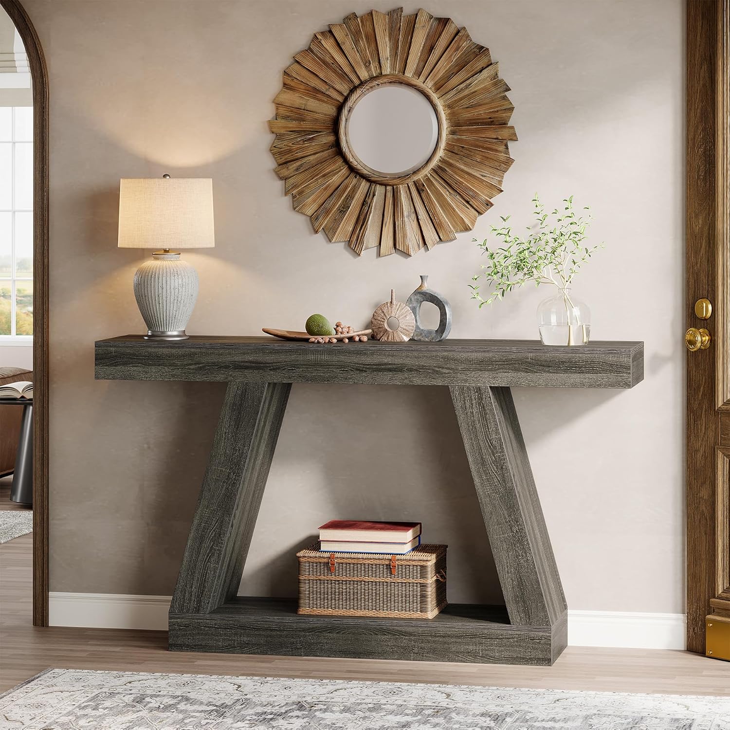 Konsolentisch im Landhausstil, 140cm Sofatisch mit Stauraum